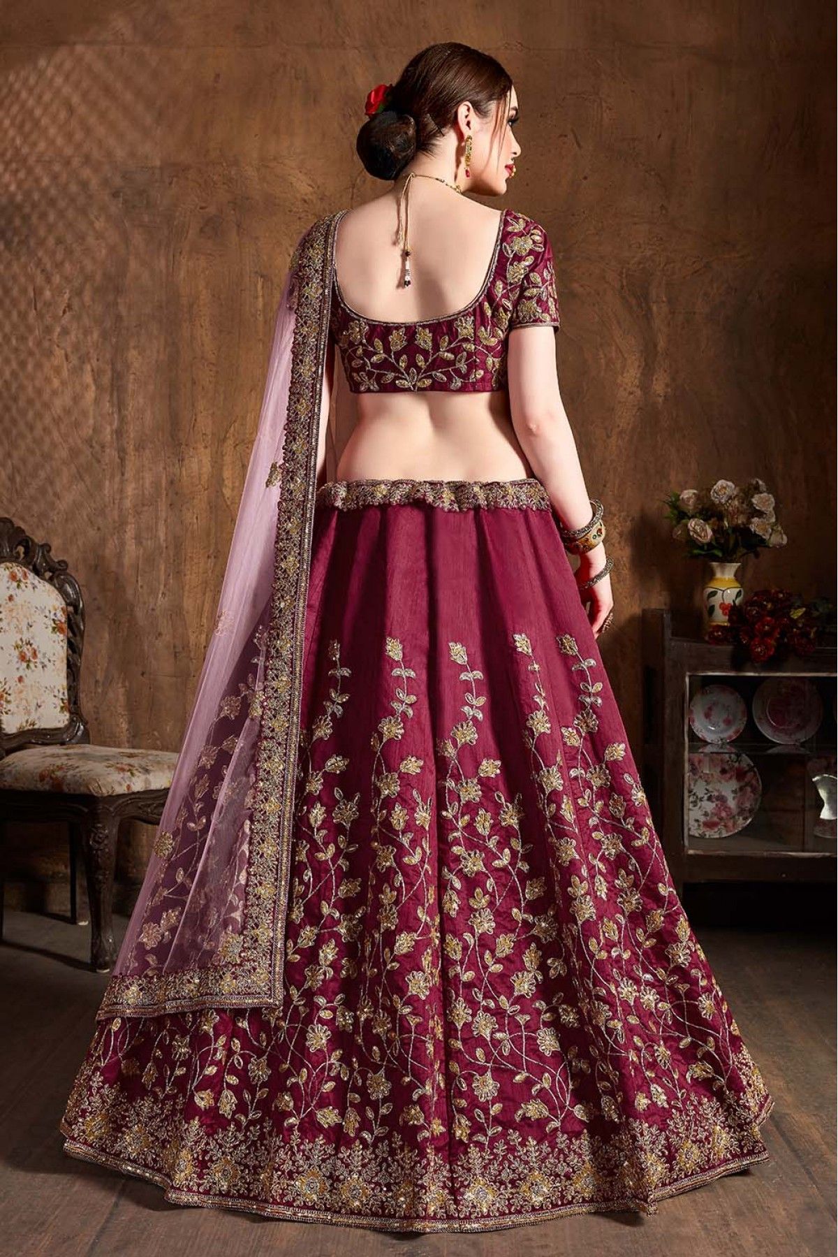 Plum Wine Bandhani Lehenga Set – Jiya by Veer Design Studio