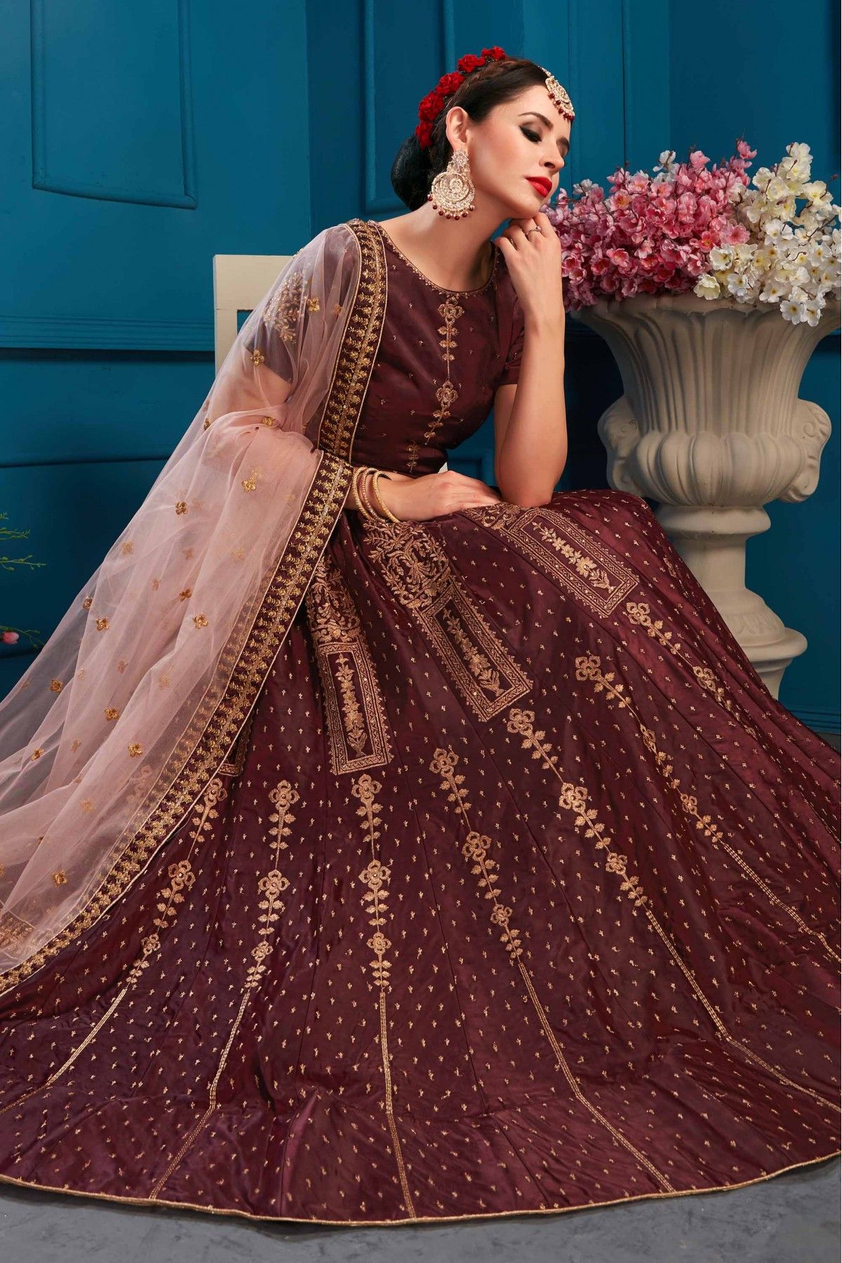 Buy Mono Net Fabric Lehenga Choli in Light Brown Color Online - LEHV2710 |  Appelle Fashion