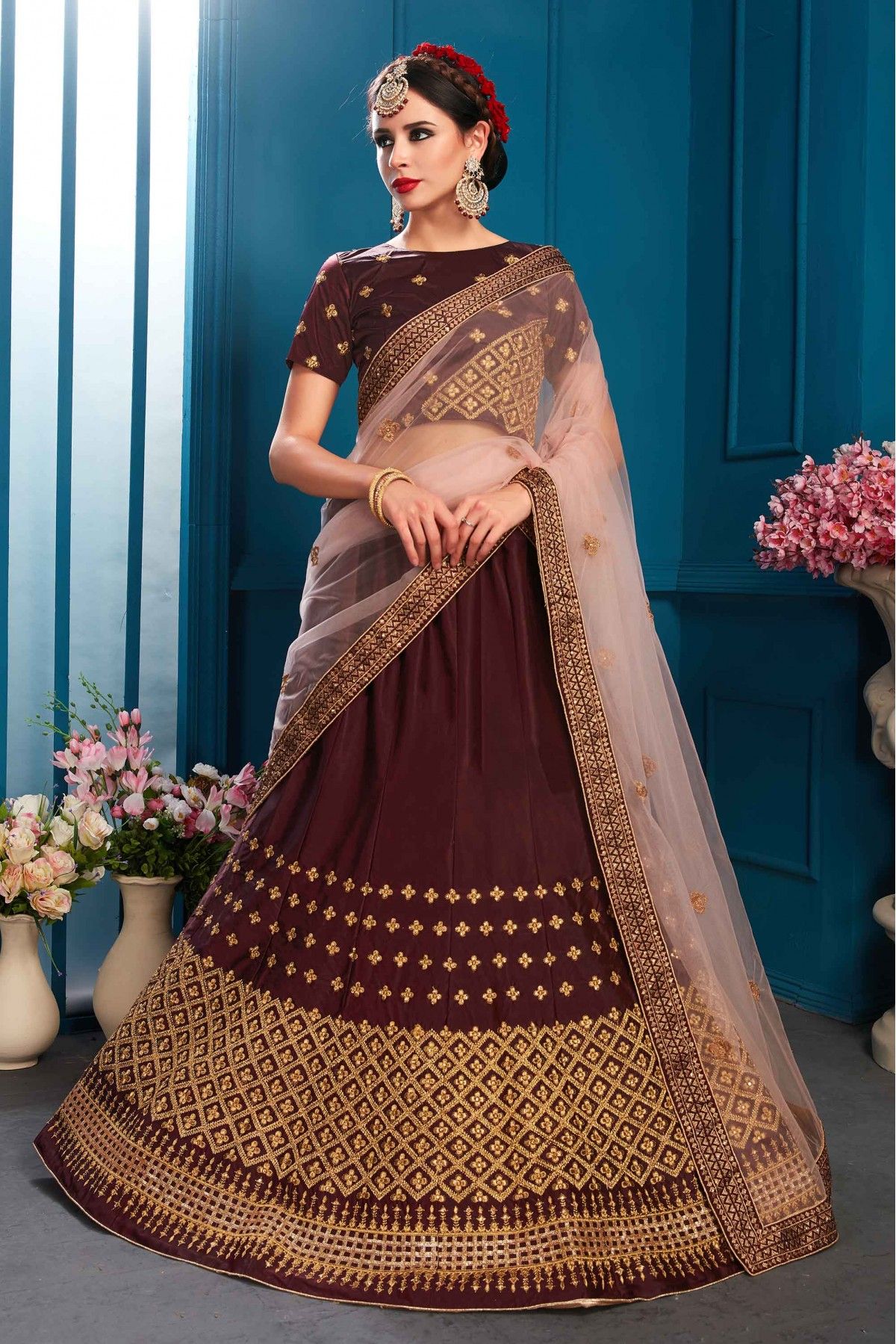 Lehenga Choli : Dark brown heavy embroidery work wedding ...