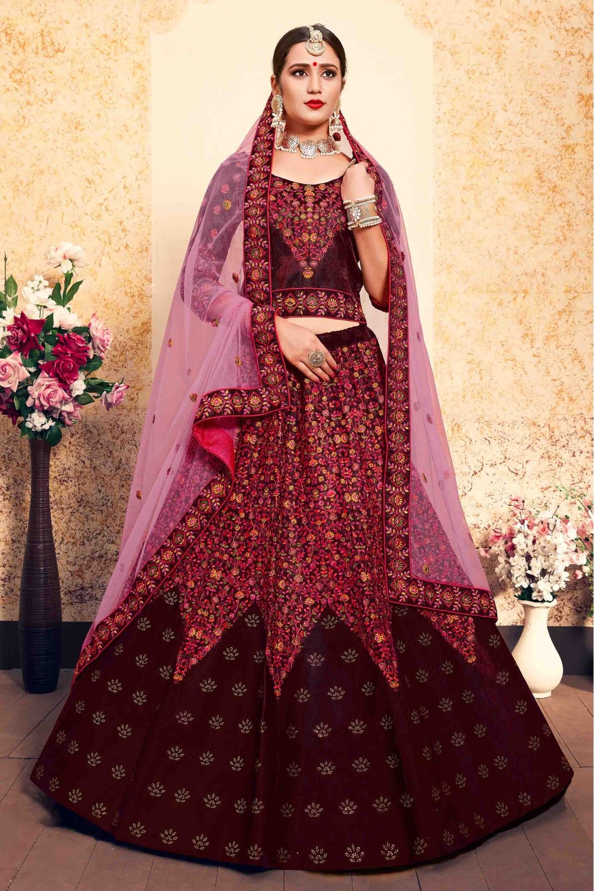 Buy Maroon Silk Party Wear Heavy Zari Work Lehenga Choli Online From  Wholesale Salwar.