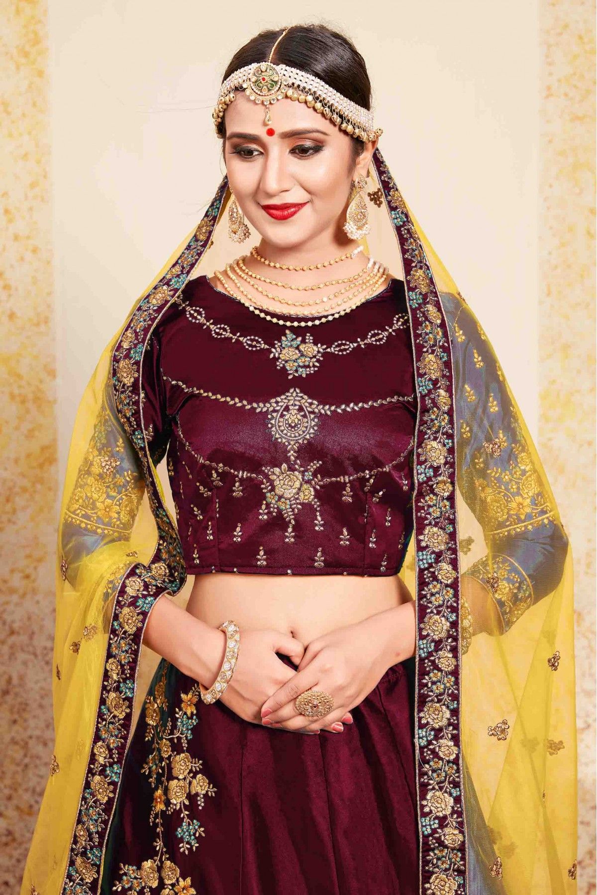 Maroon Bridal Embroidered Velvet Lehenga Choli Most Loved Styles 1821LG09