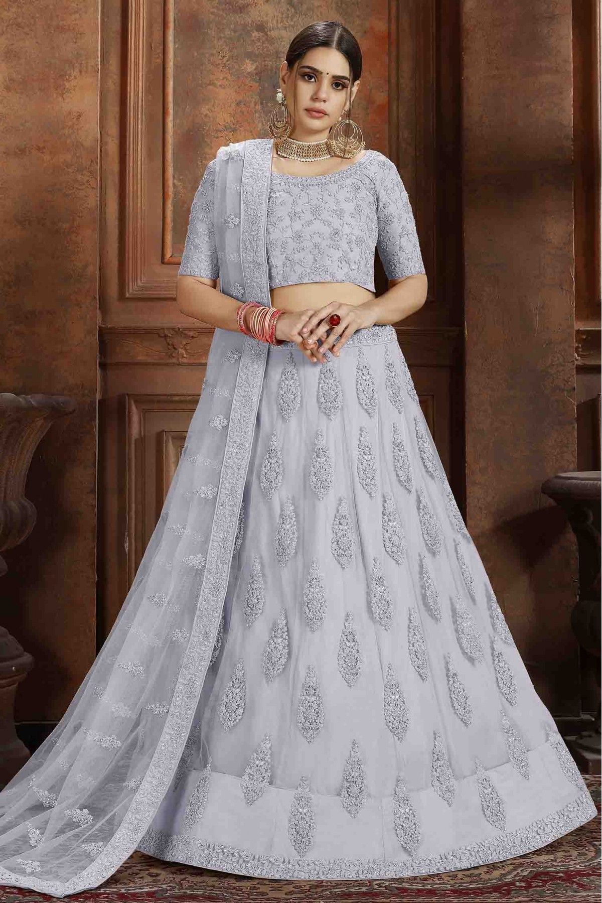 Georgette Embroidered Work Warm Grey Lehenga Choli – Roop Sari Palace