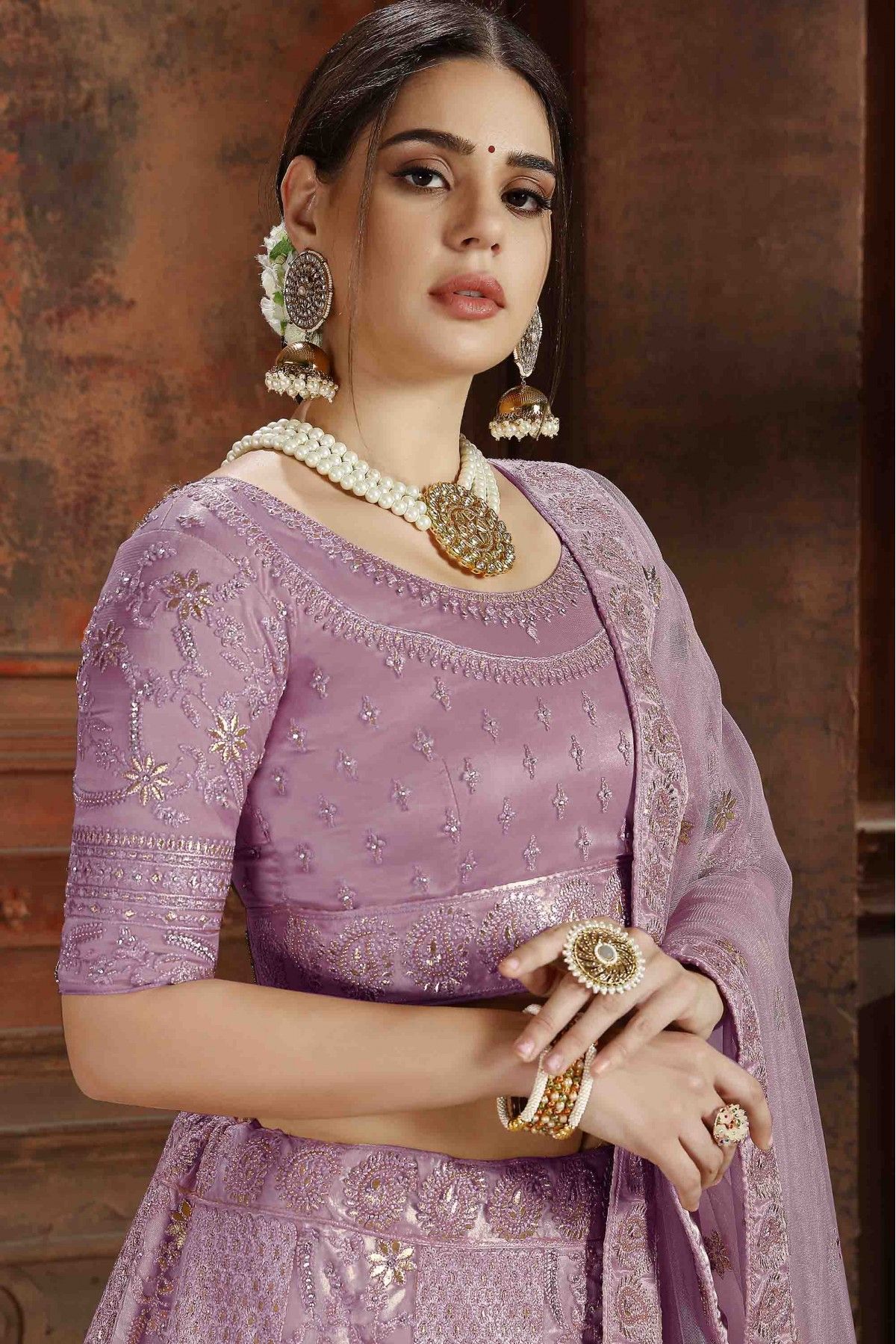 Buy Purple Lehenga And Blouse Velvet Embroidered Thread Leaf Set For Women  by LASHKARAA Online at Aza Fashions.