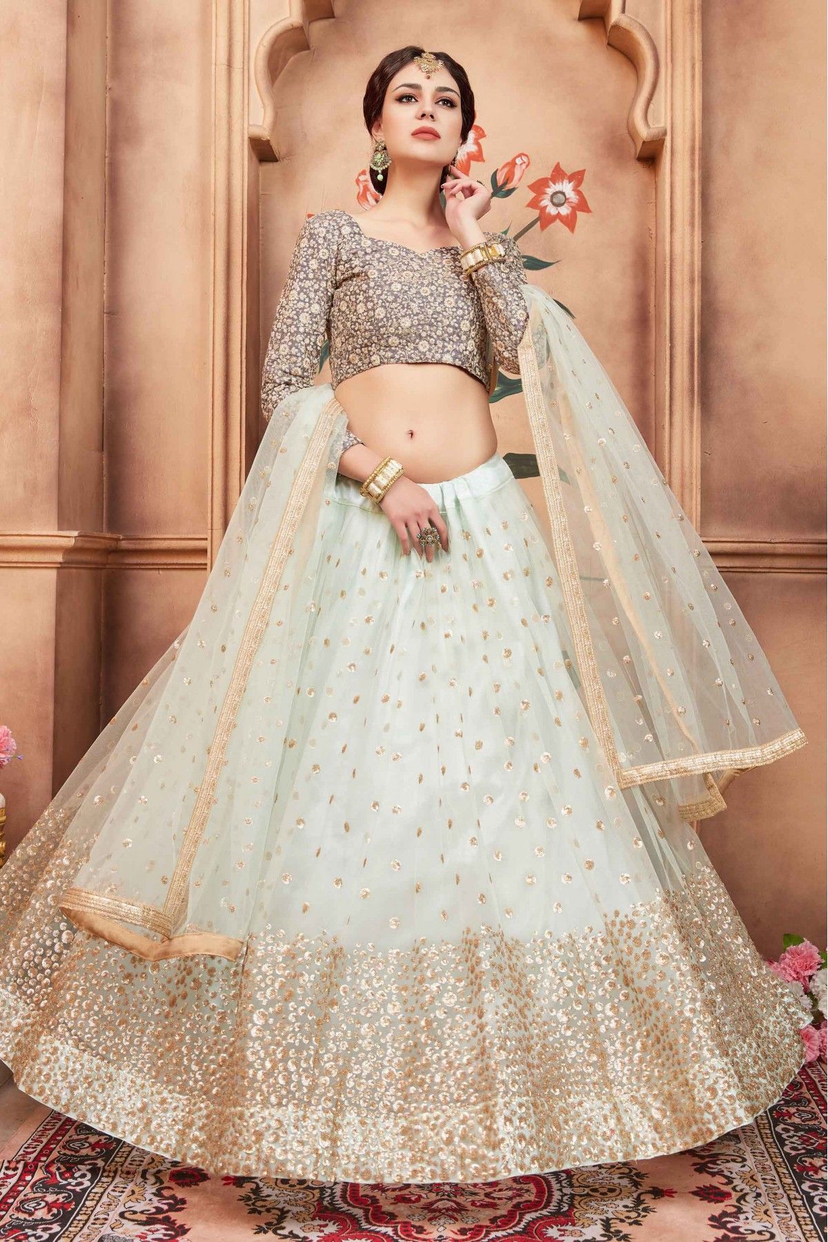 Machine Sky Blue Color Georgette Sequence Embroidered Designer Lehenga Choli  at Rs 3099 in Surat