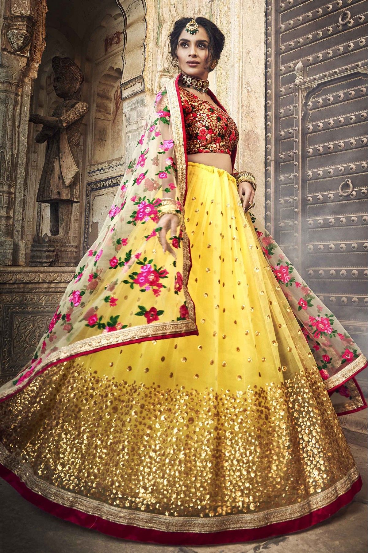 Yellow Fancy Printed Lehenga Choli For Wedding