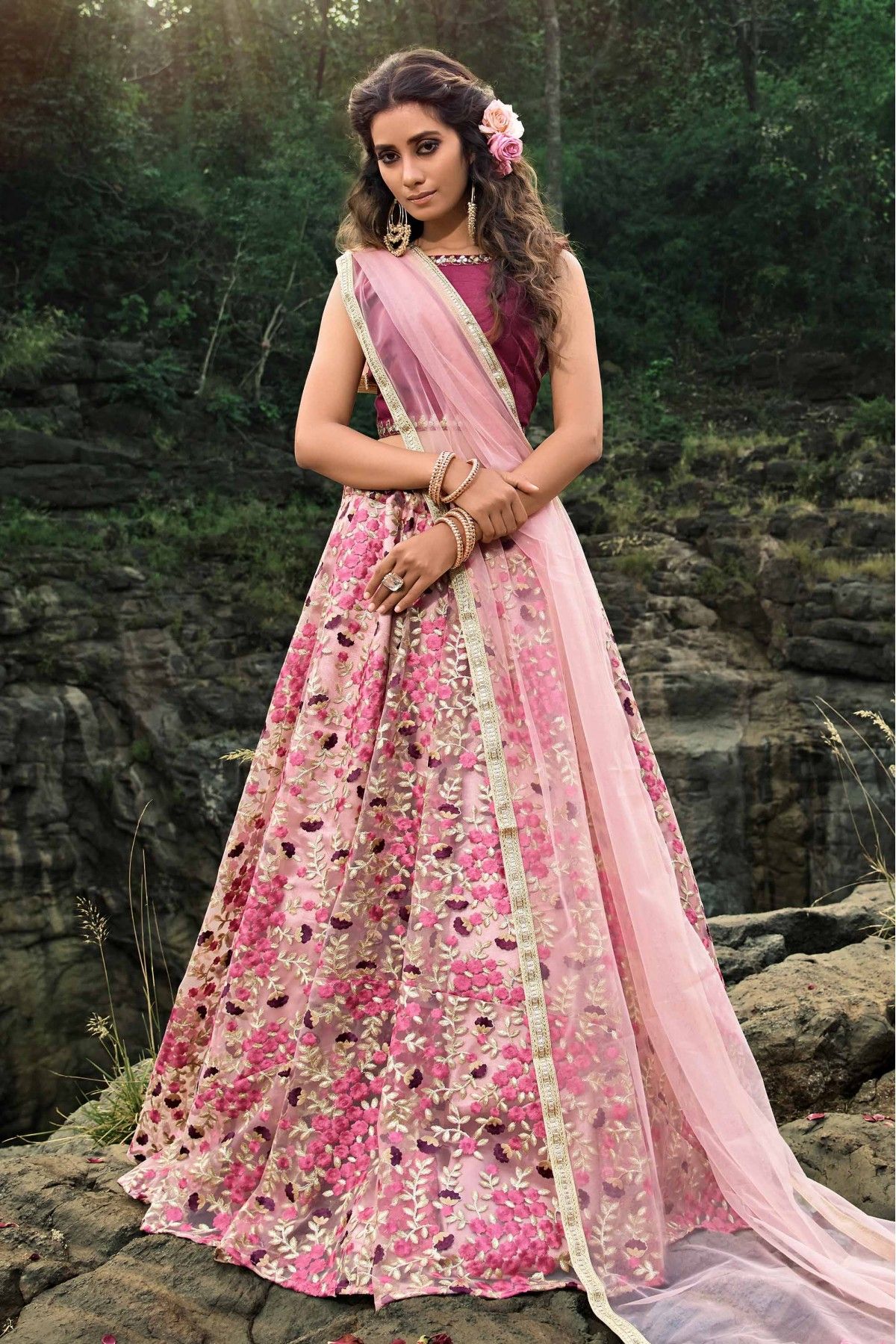 Baby Pink Colour Lehenga Choli in Net Fabric.