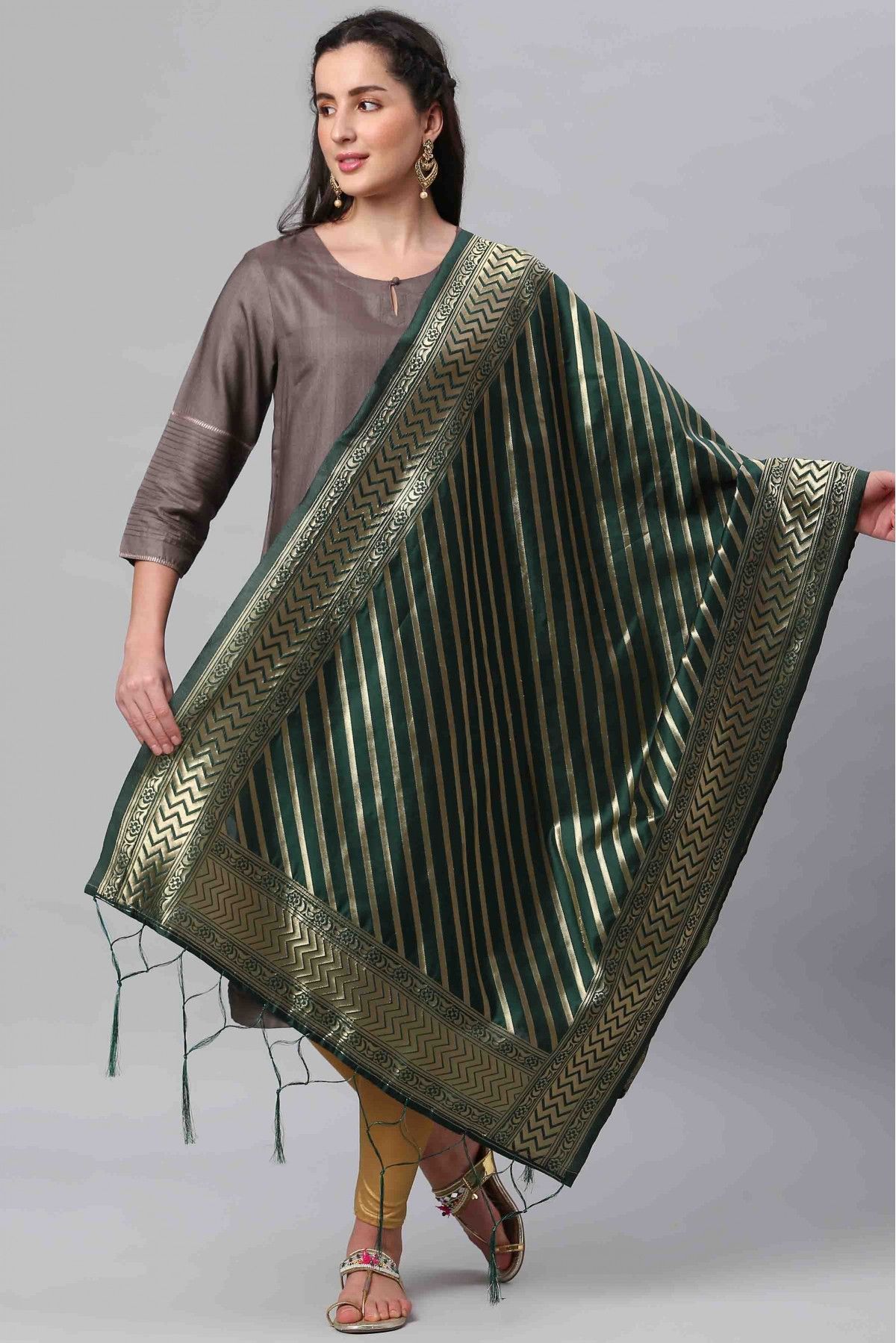 Banarasi Silk Woven Dupatta In Green Colour - DU1356513