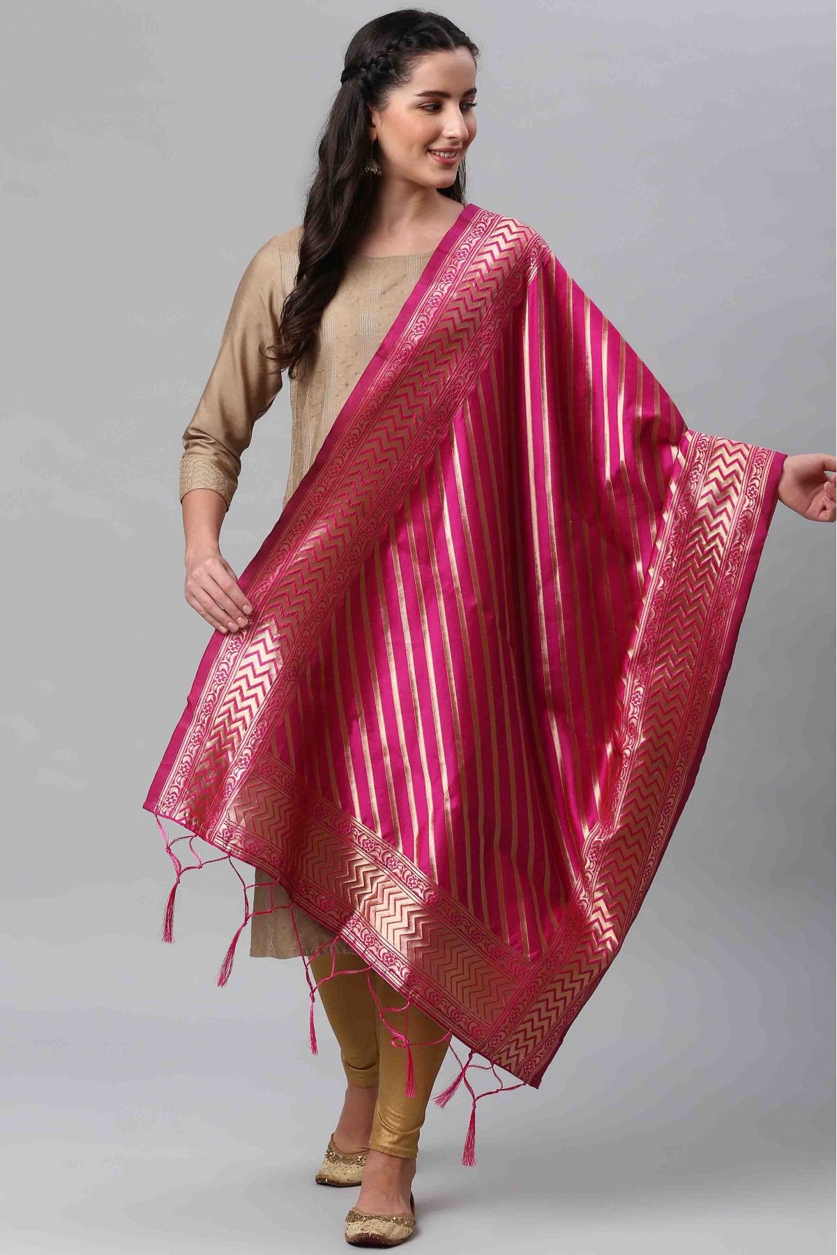 Banarasi Silk Woven Dupatta In Rani Pink Colour - DU1356515