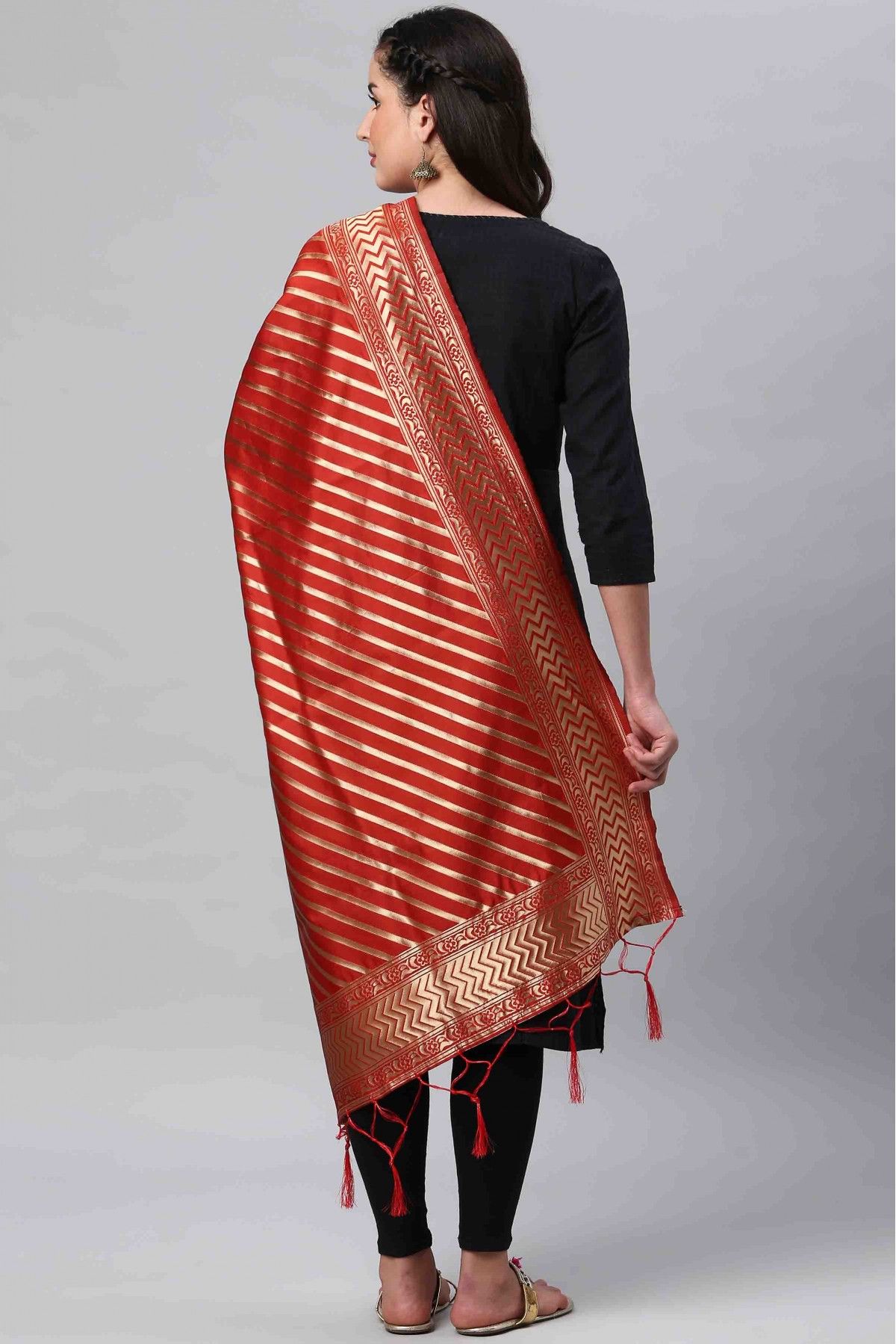 Banarasi Silk Woven Dupatta In Red Colour - DU1356514