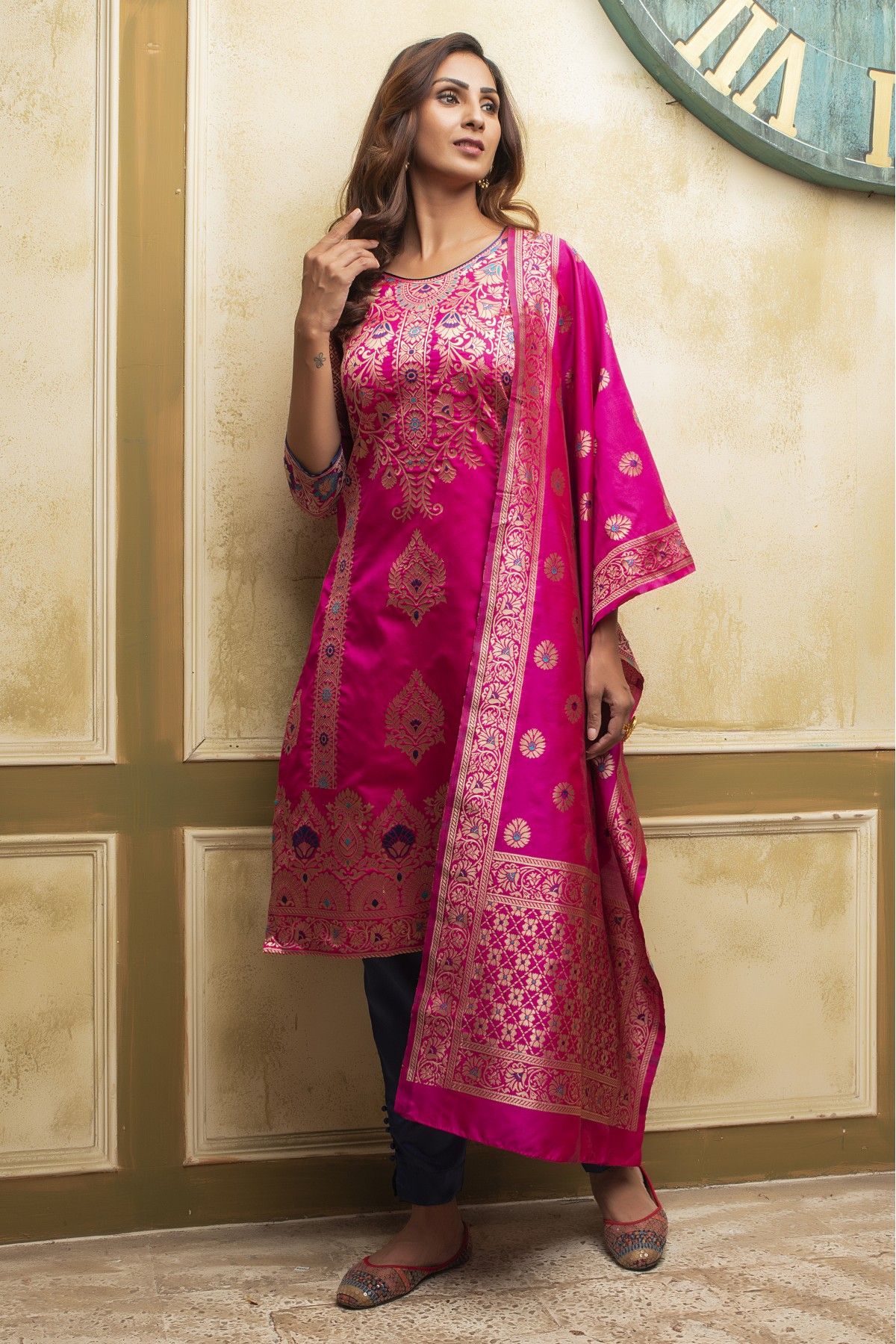 Festive Wear Pink Color Georgette Fabric Embroidered Palazzo Salwar Ka