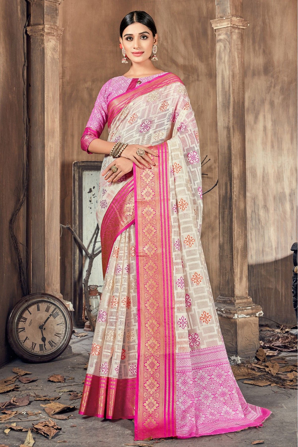 Pink Handloom Jamdani Cotton Saree | Mahjabeen Sakhi | Suta