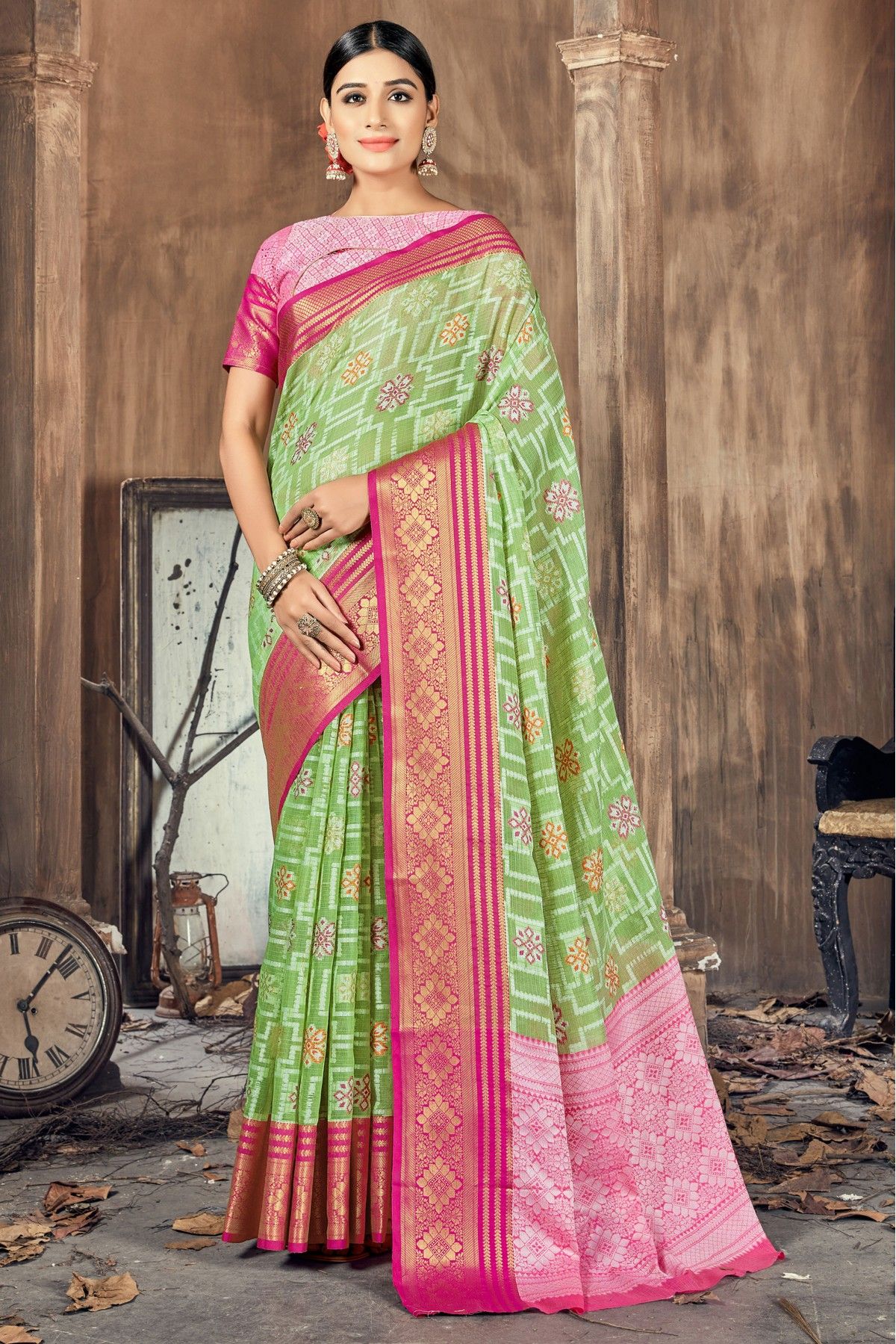 Pista Green Cotton Saree - Shrees Boutique