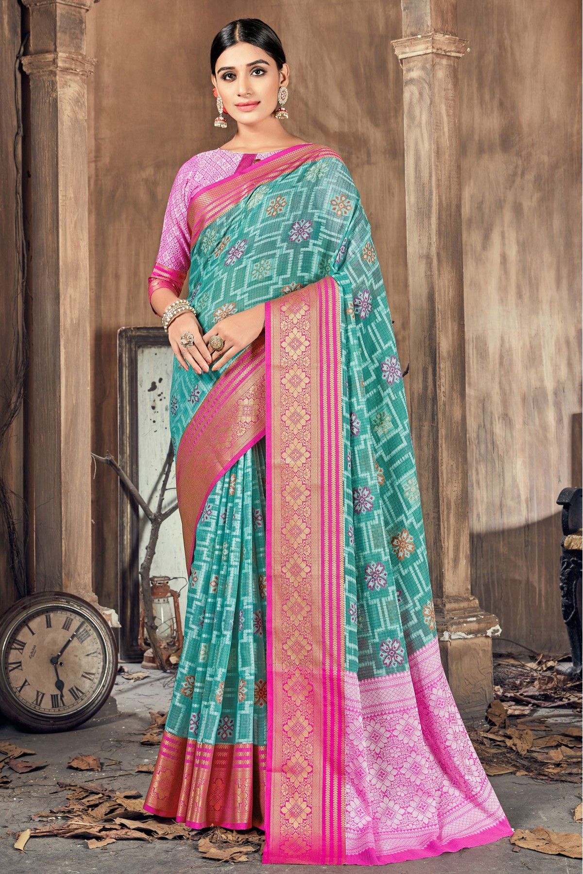 Cotton Woven Saree In Green Colour - SR5411565