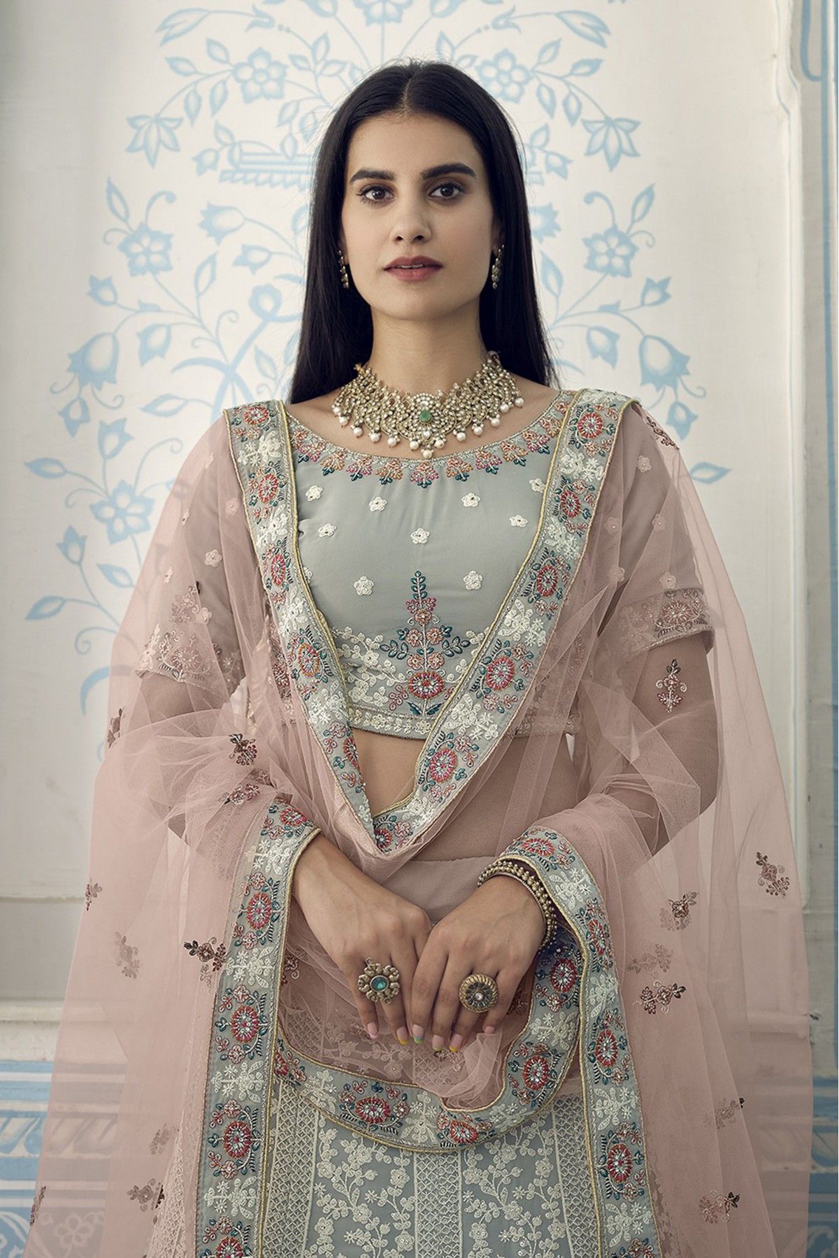 Gray Designer Heavy Embroidered Net Wedding & Bridal Lehenga | Saira's  Boutique