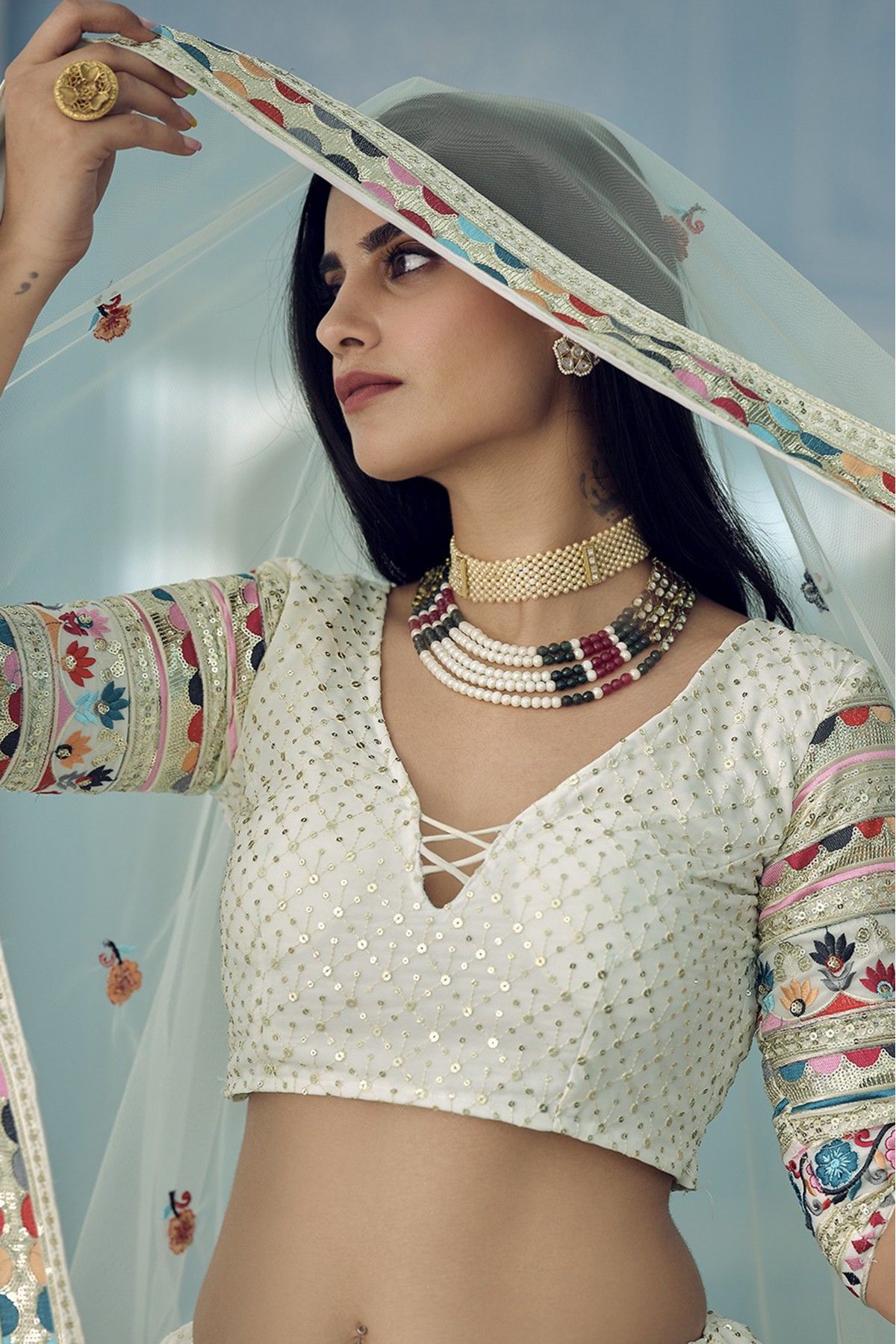 Ivory blouse, ivory lehenga – Sapana Amin