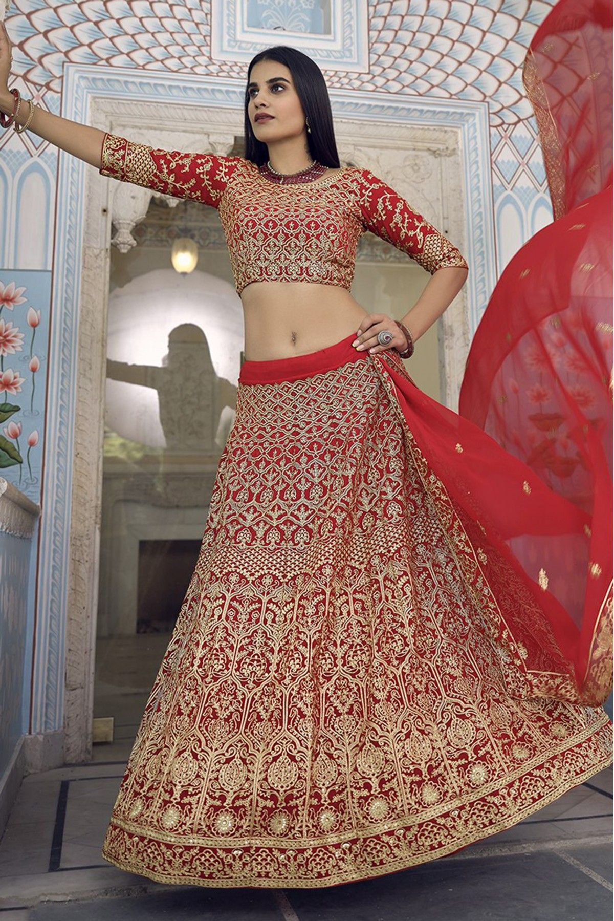 Butterfly Net Embroidery Lehenga Choli LD054110042 In Green Colour