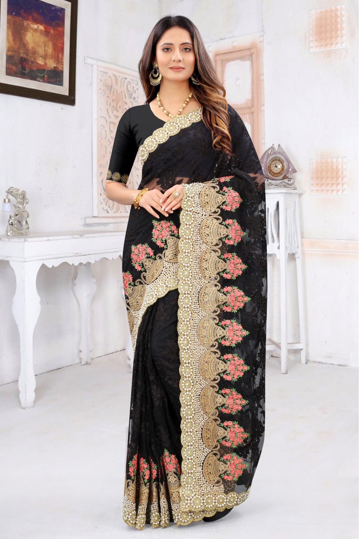 Buy Black Pre Stitched Saree With Lace Blouse Online in India - Etsy