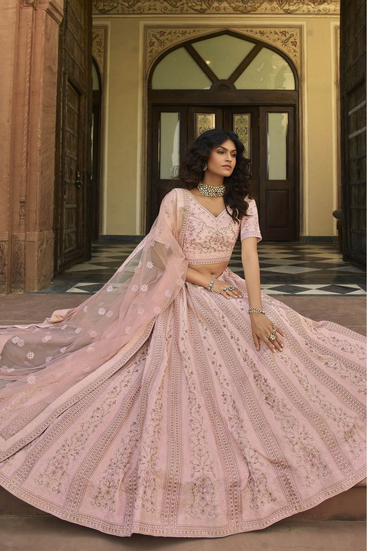 Light Pink Colour BadlaEmbroideri Work Lehenga Choli