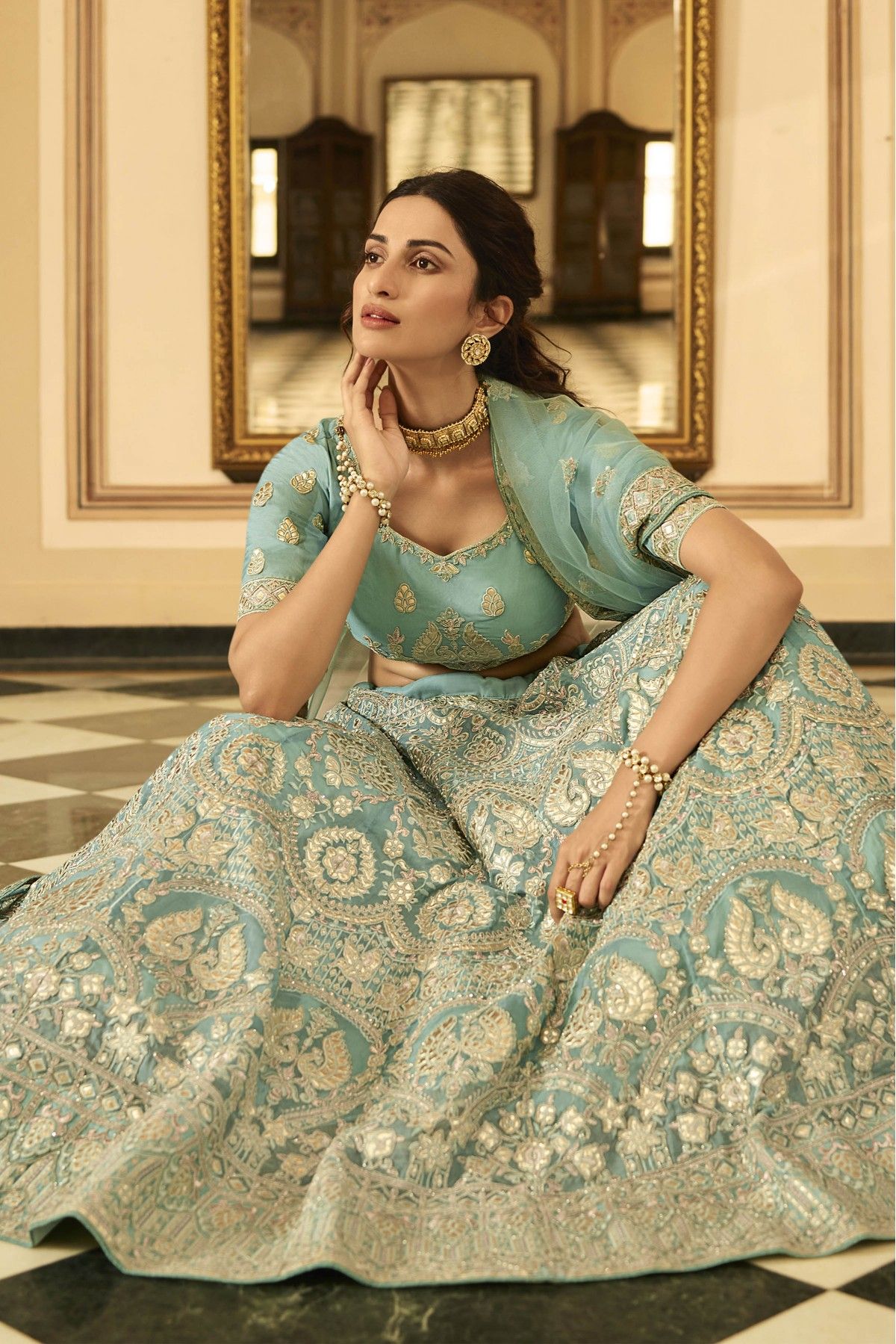 Buy Designer Sea Green Color Chinon Fabric Lehenga Choli Online - LEHV2621  | Appelle Fashion