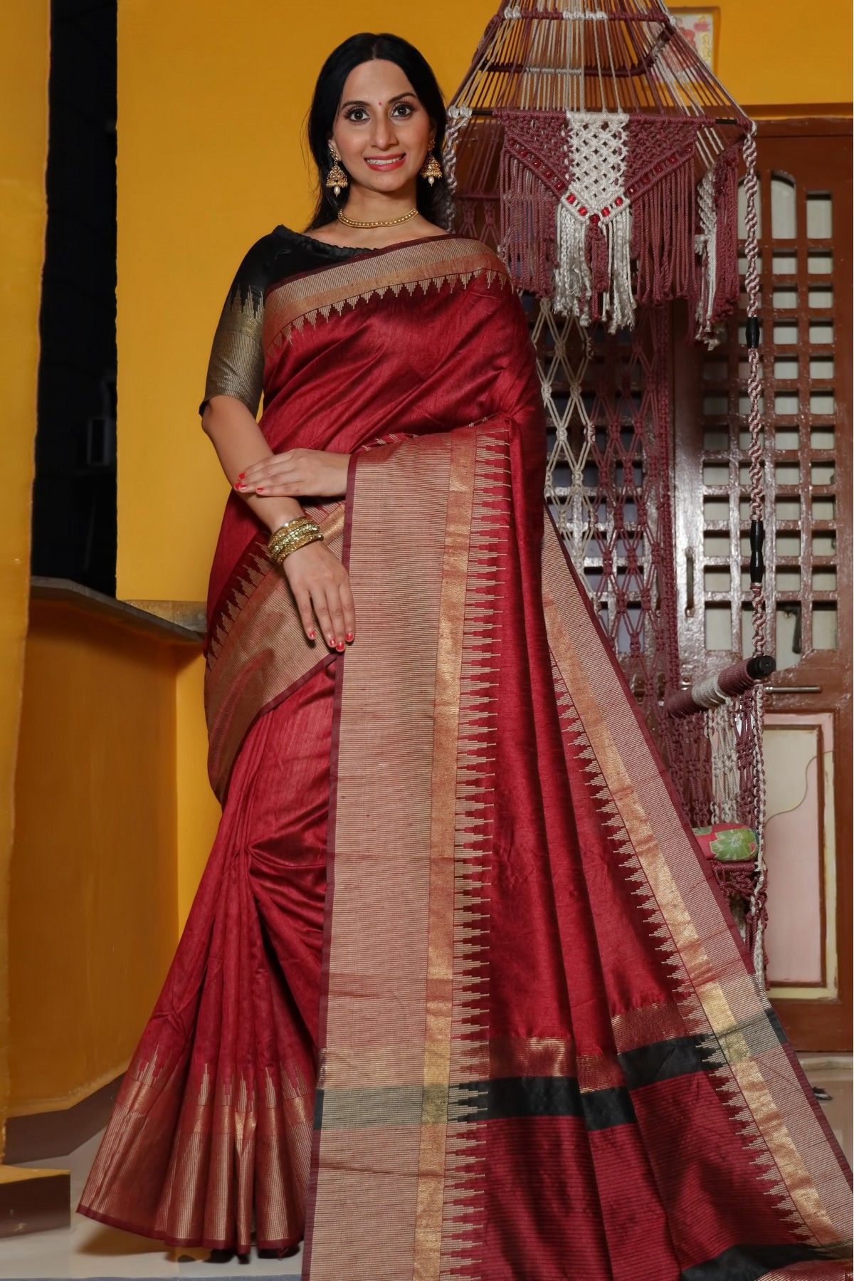 CM - Maroon Colour Lichi Silk Saree - New In - Indian