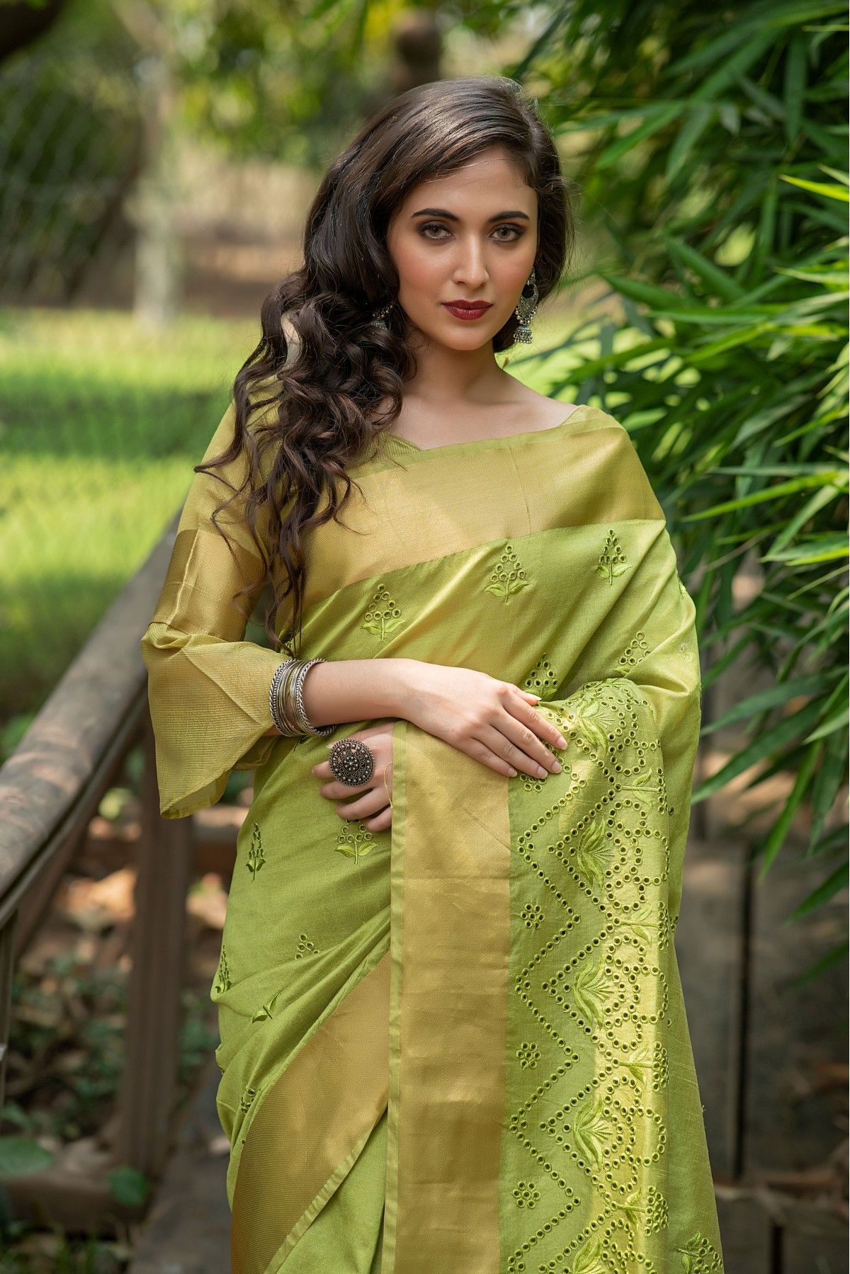 Pista Green Tissue Saree With Blouse 256386