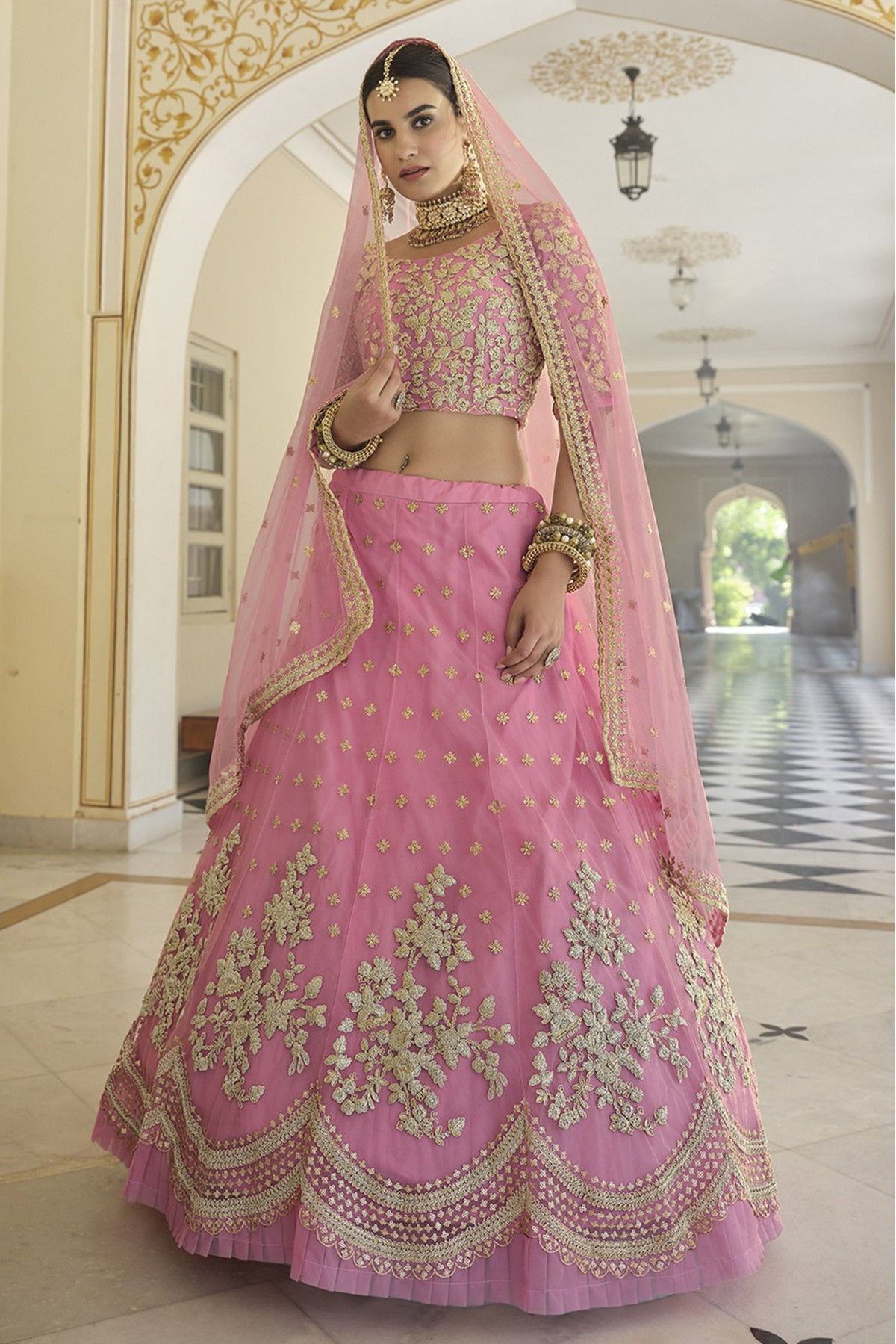 Off white georgette sequins work lehenga choli 1715