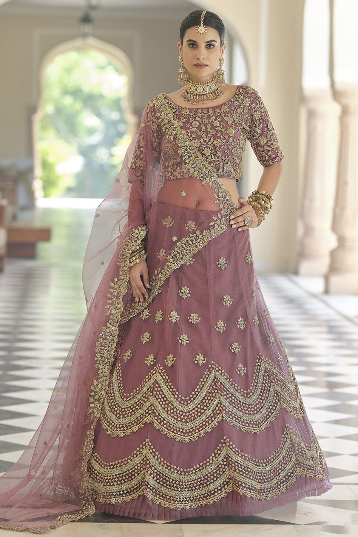 Soft Net Sequins Work Lehenga Choli In Mauve Colour - LD4900667