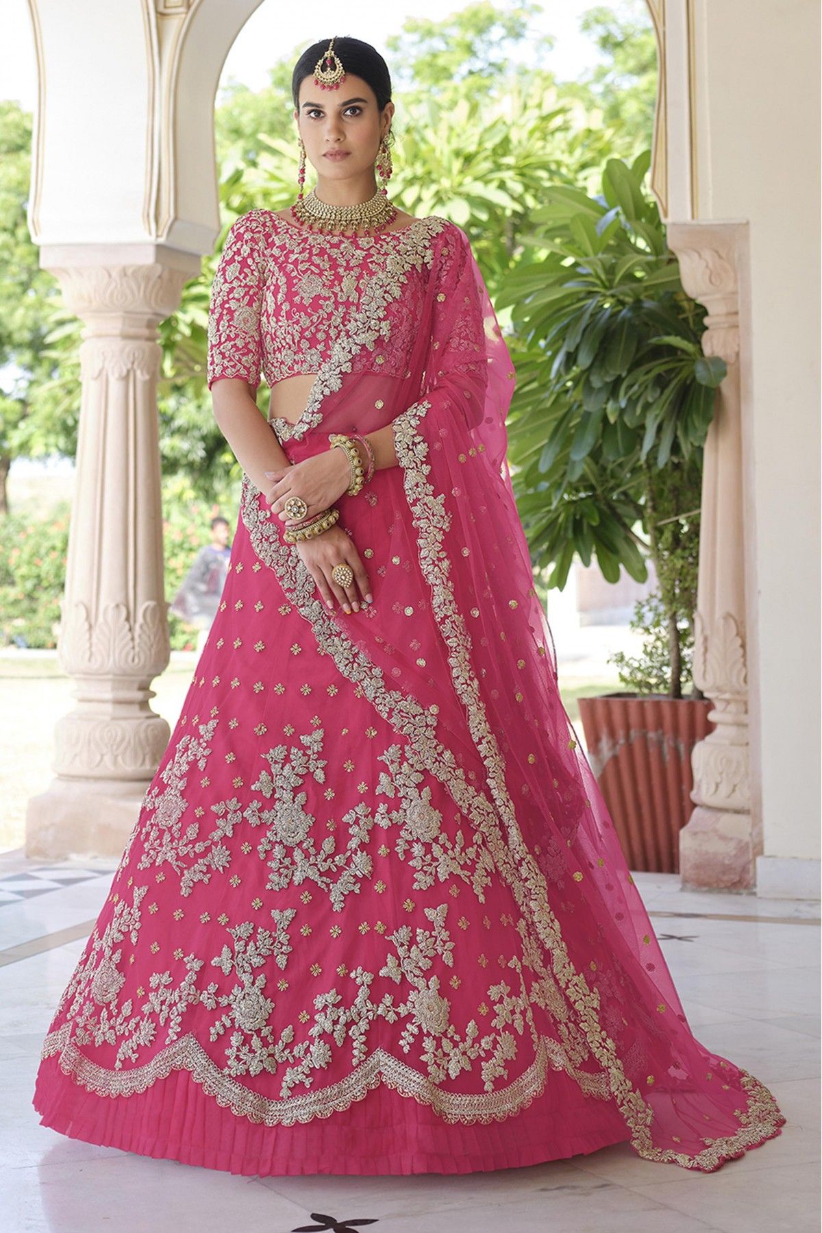 Dark Pink Georgette Lehenga Choli with Coding and Sequence w