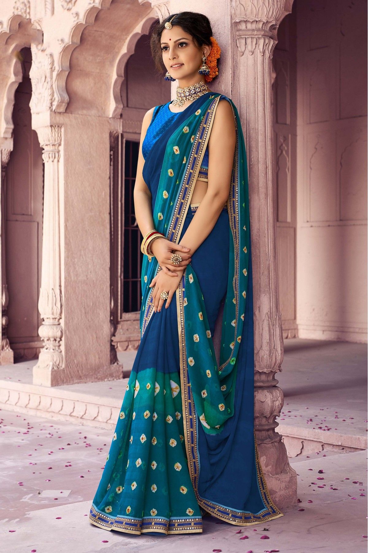 Buy Exclusive Hand Made Bandani Saree In Navy Blue at Rs. 2599 online from  Fashion Bazar BANDHANI SAREE : FFSVEHMBSNB