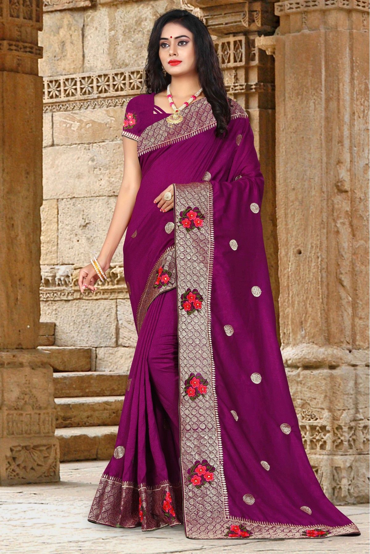 Wine Saree With Blouse