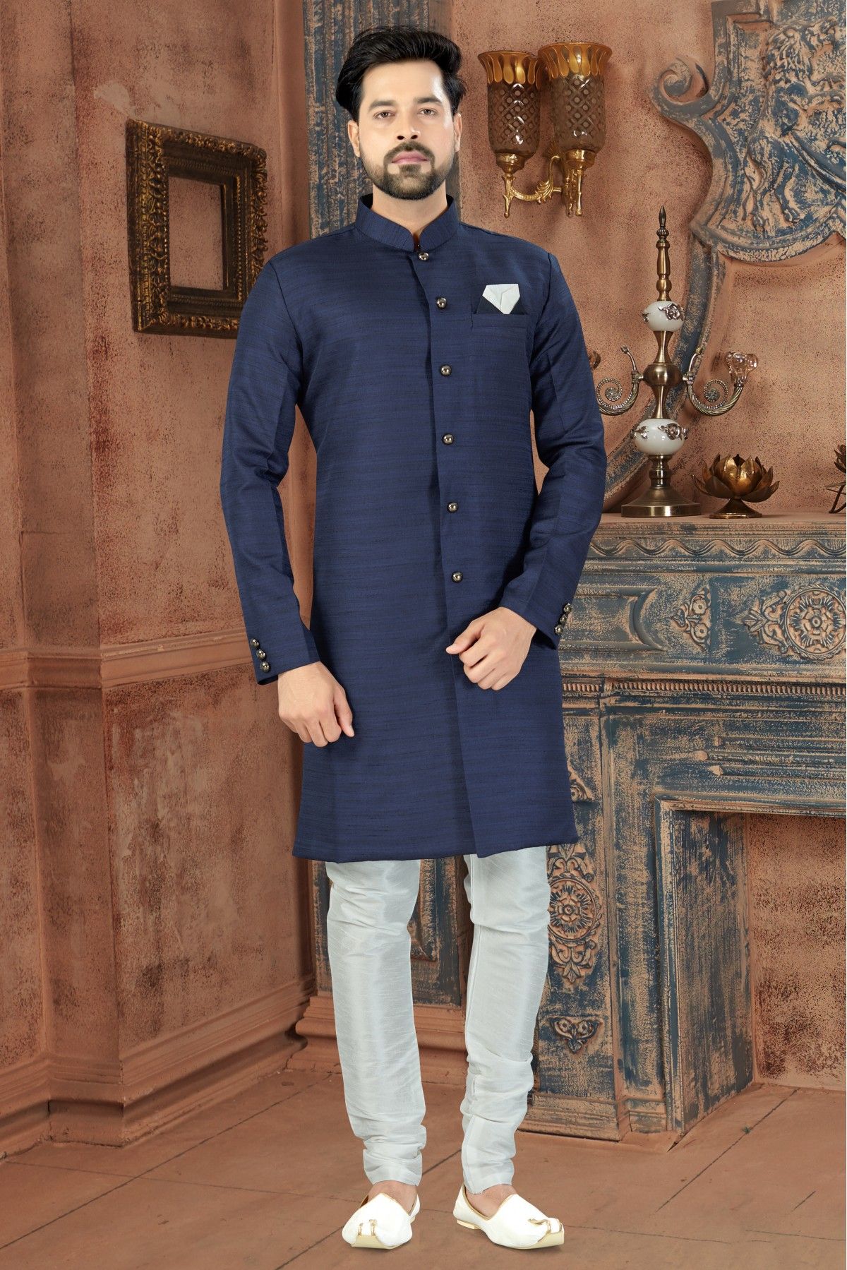 Buy Party Wear Green Embroidery Work Heavy Magic Cotton Slub Readymade Mens  Kurta Pajama Online From Surat Wholesale Shop.