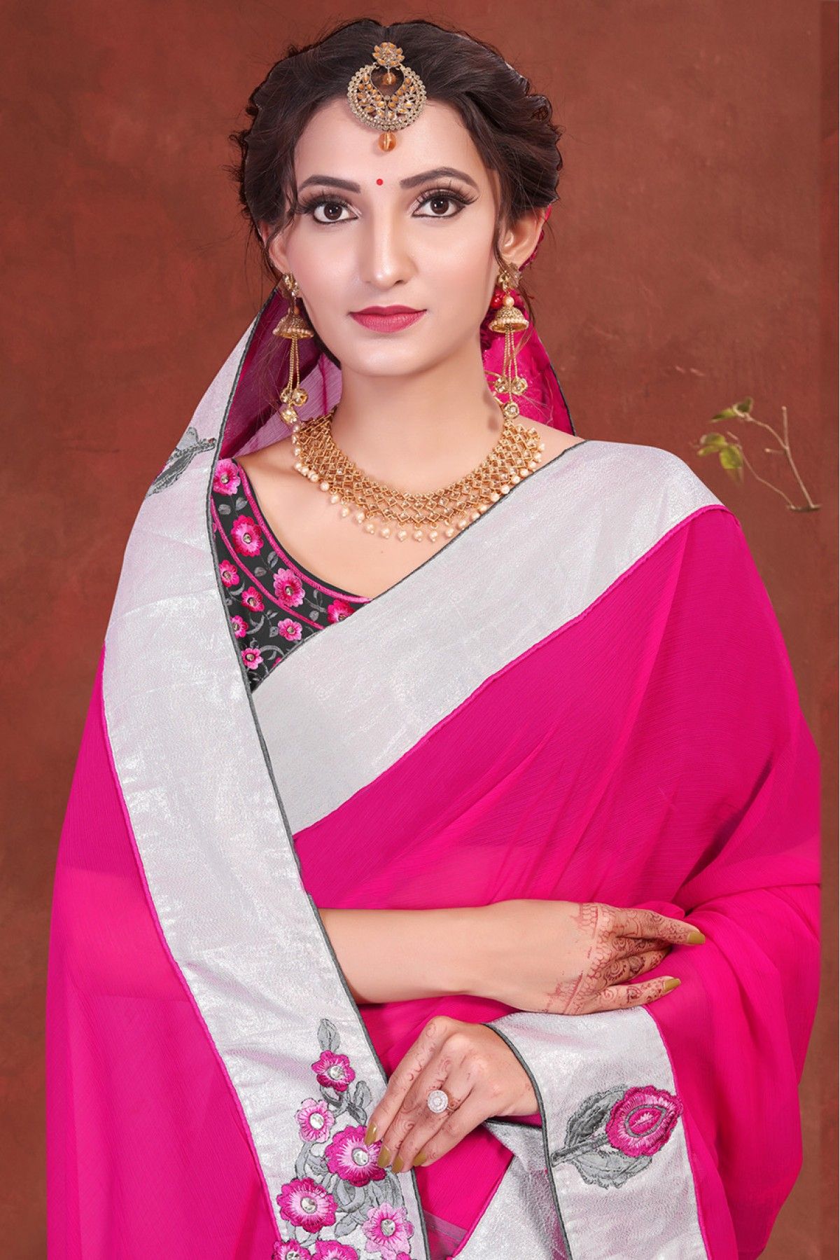 Grey and Pink Engagement Classic Saree