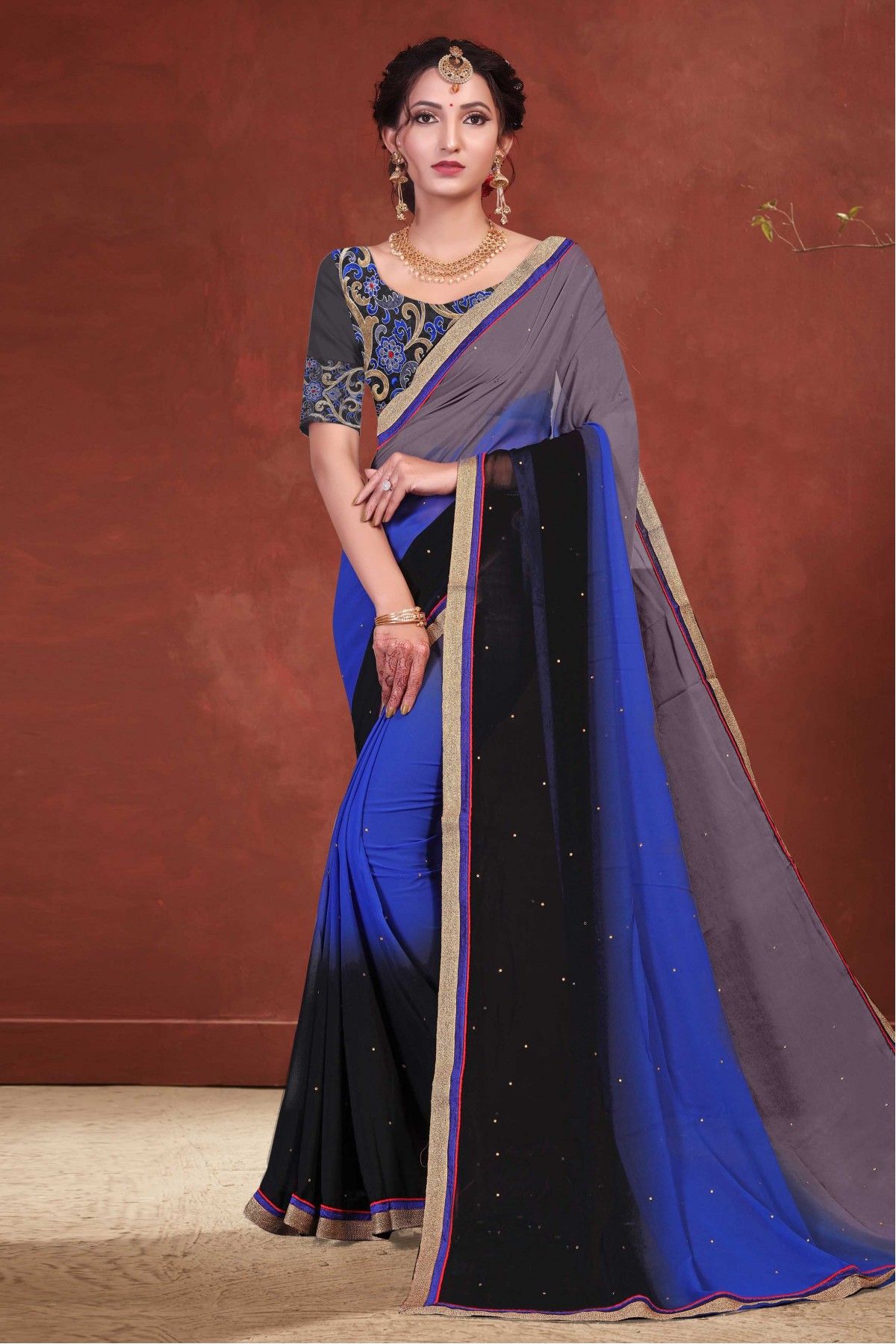 Faux Chiffon Black Designer Saree -