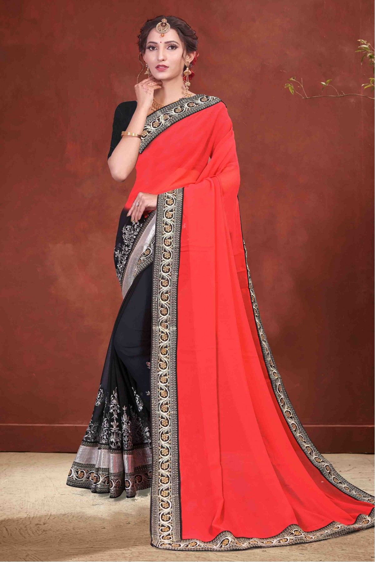 Buy Red Embroidered Designer Silk Saree In USA, UK, Canada, Australia,  Newzeland online