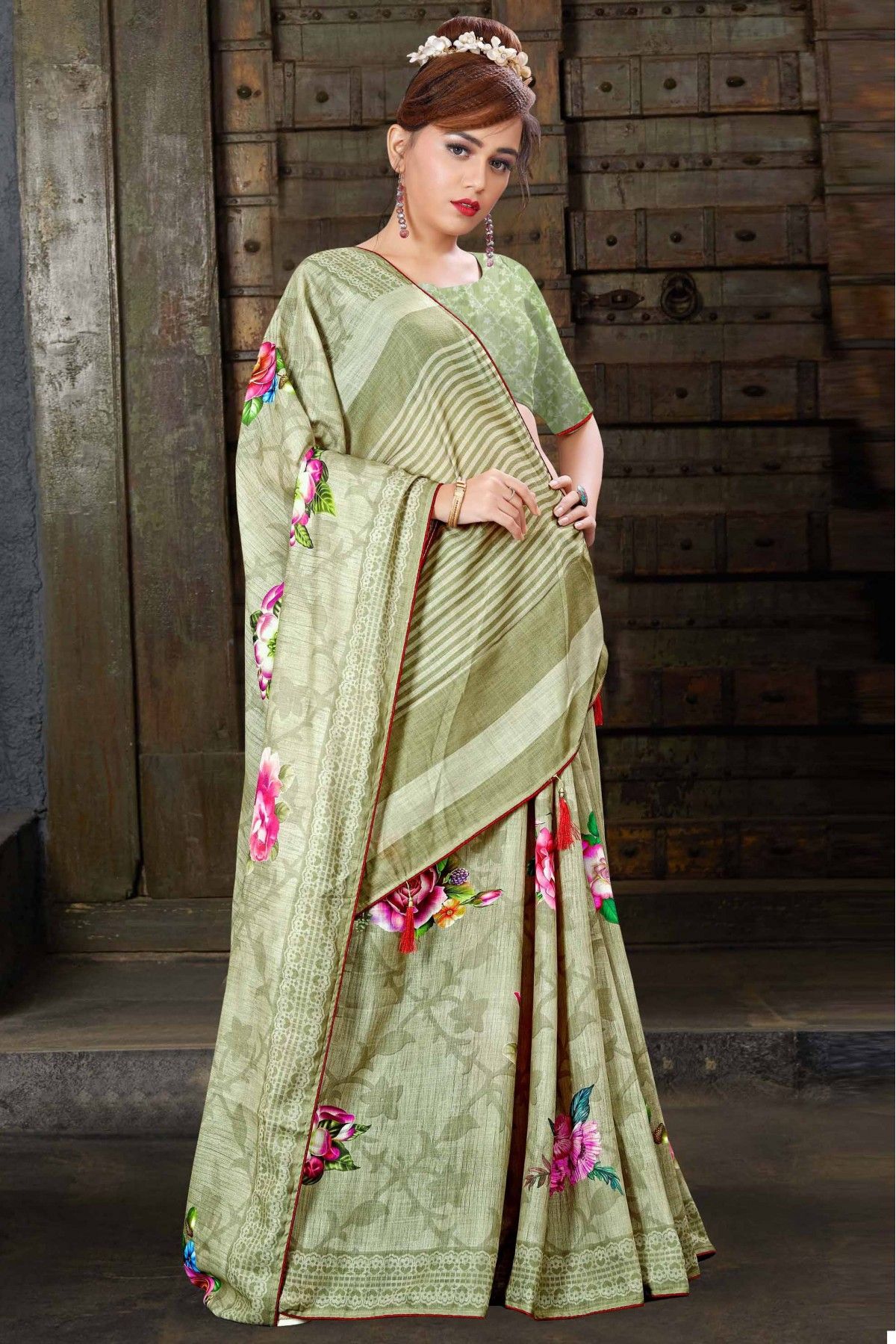 Pastel Green Satin Silk Designer Saree | Saree designs, Party wear sarees,  Silk sarees