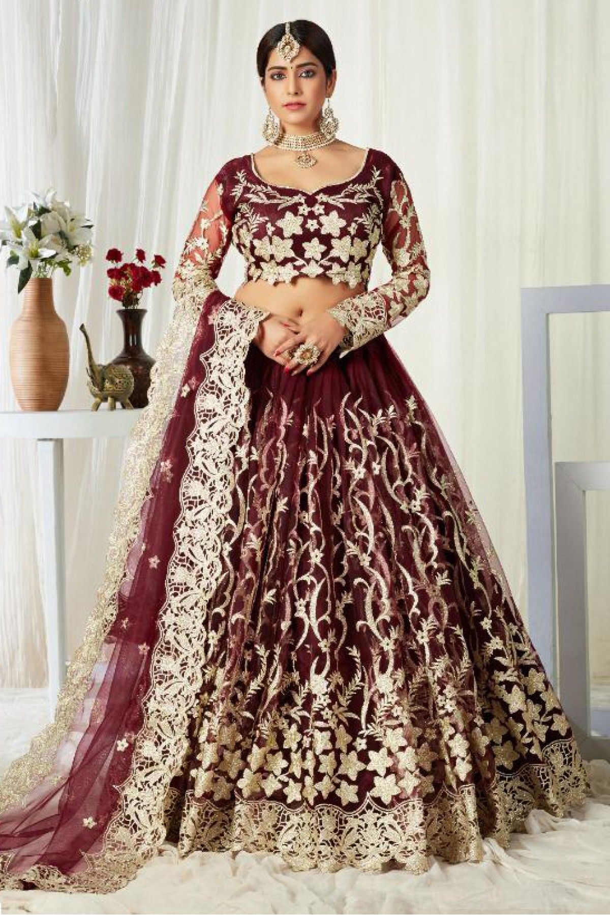 Popular $387 - $645 - Maroon Bridal Lehenga Choli, Maroon Bridal Lehengas  and Maroon Bridal Ghagra Chaniya Cholis Online Shopping