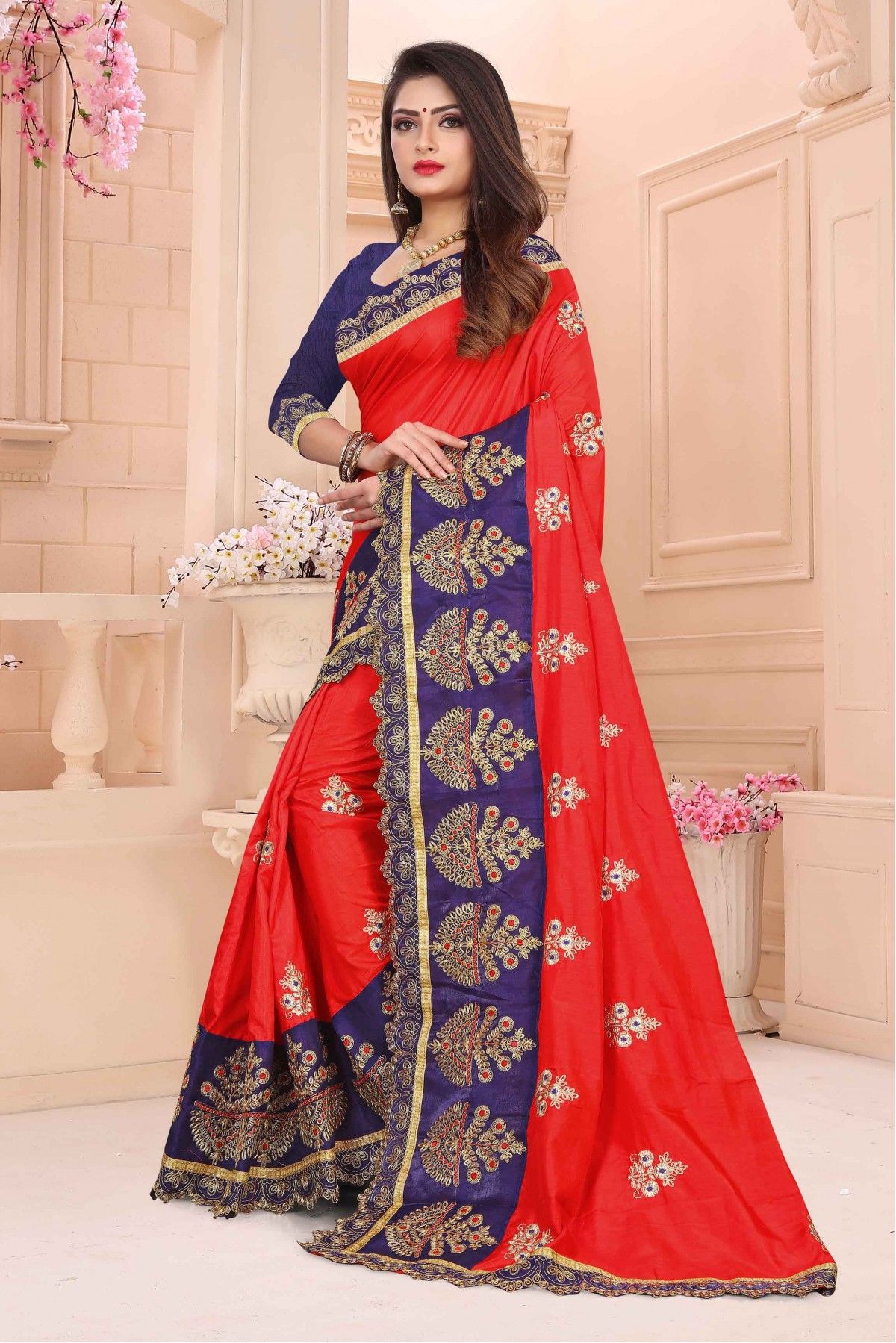 Buy Red & Blue Sarees for Women by SERONA FABRICS Online | Ajio.com