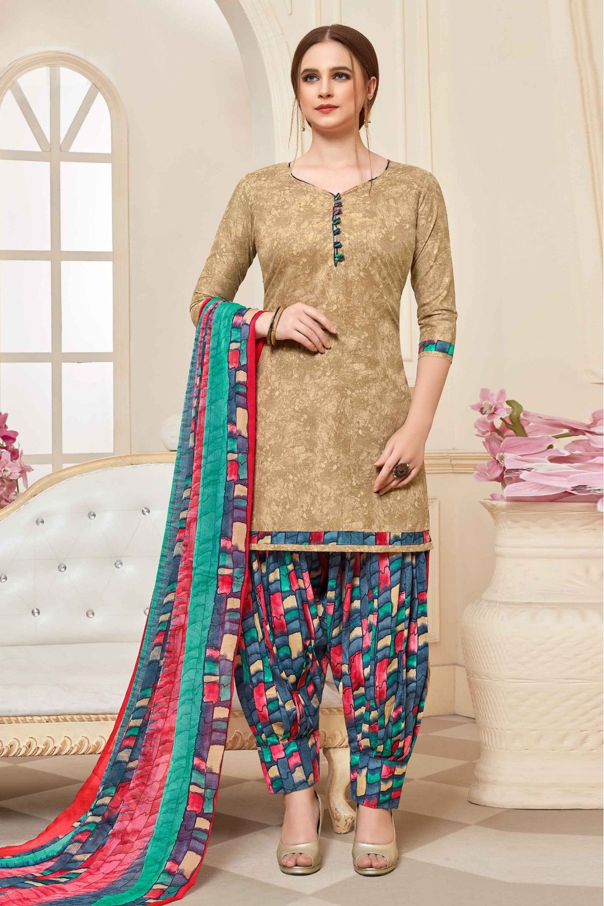 Buy Cotton Printed Patiala Salwar Suit in Black Online