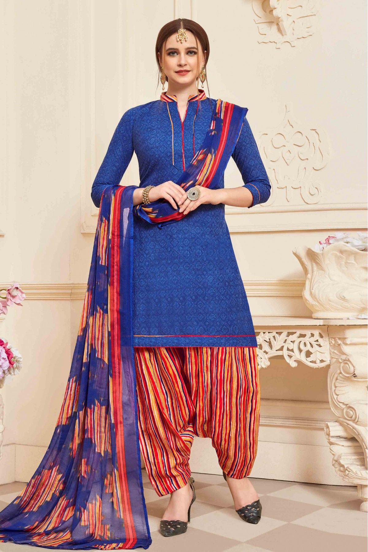 Buy Pure Cotton Fully Stitched Printed Patiala Salwar Suit Set For  Women_AMZN2313XL at Amazon.in