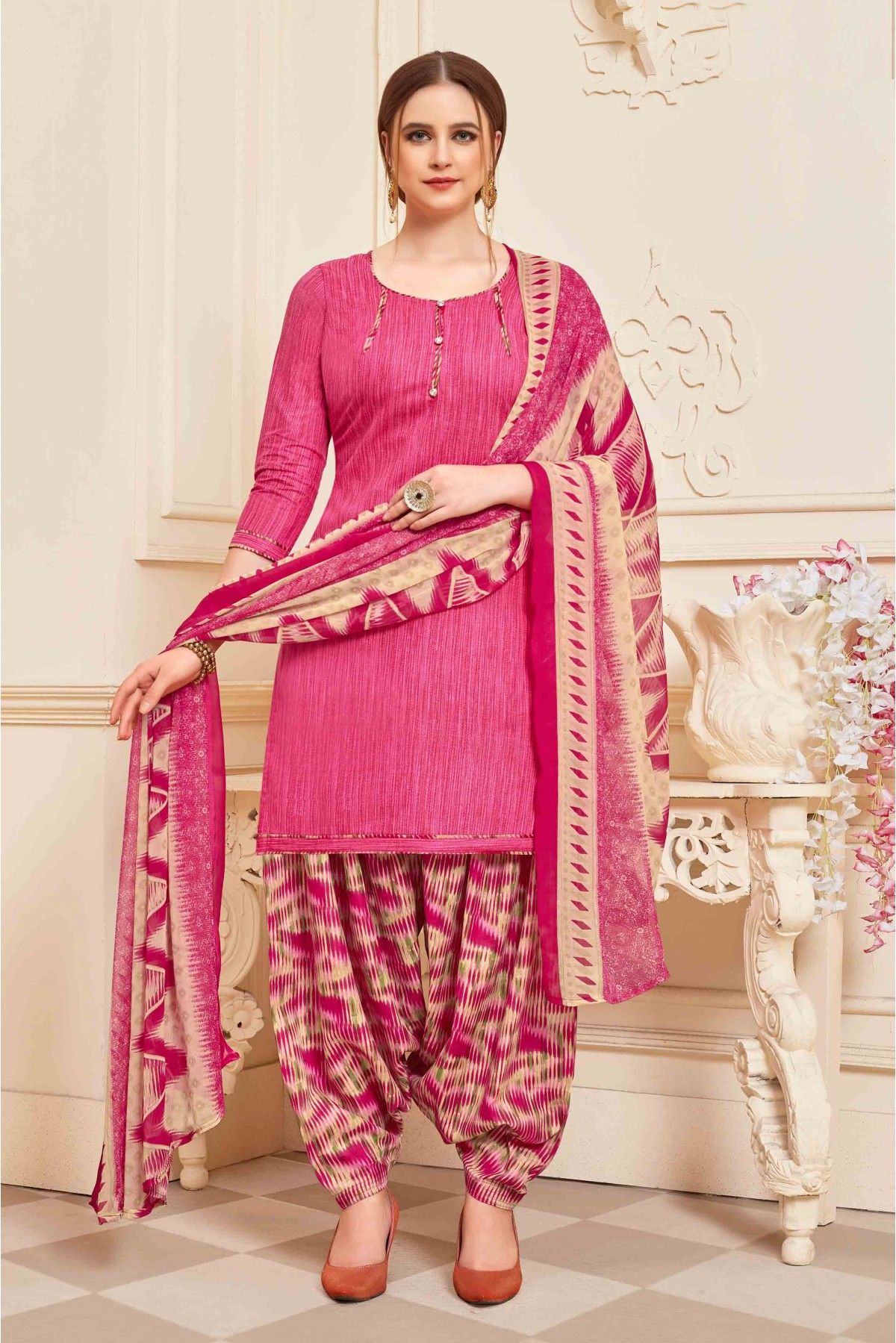 Brown Rayon Readymade Printed Patiala Suit With Jacket 165736