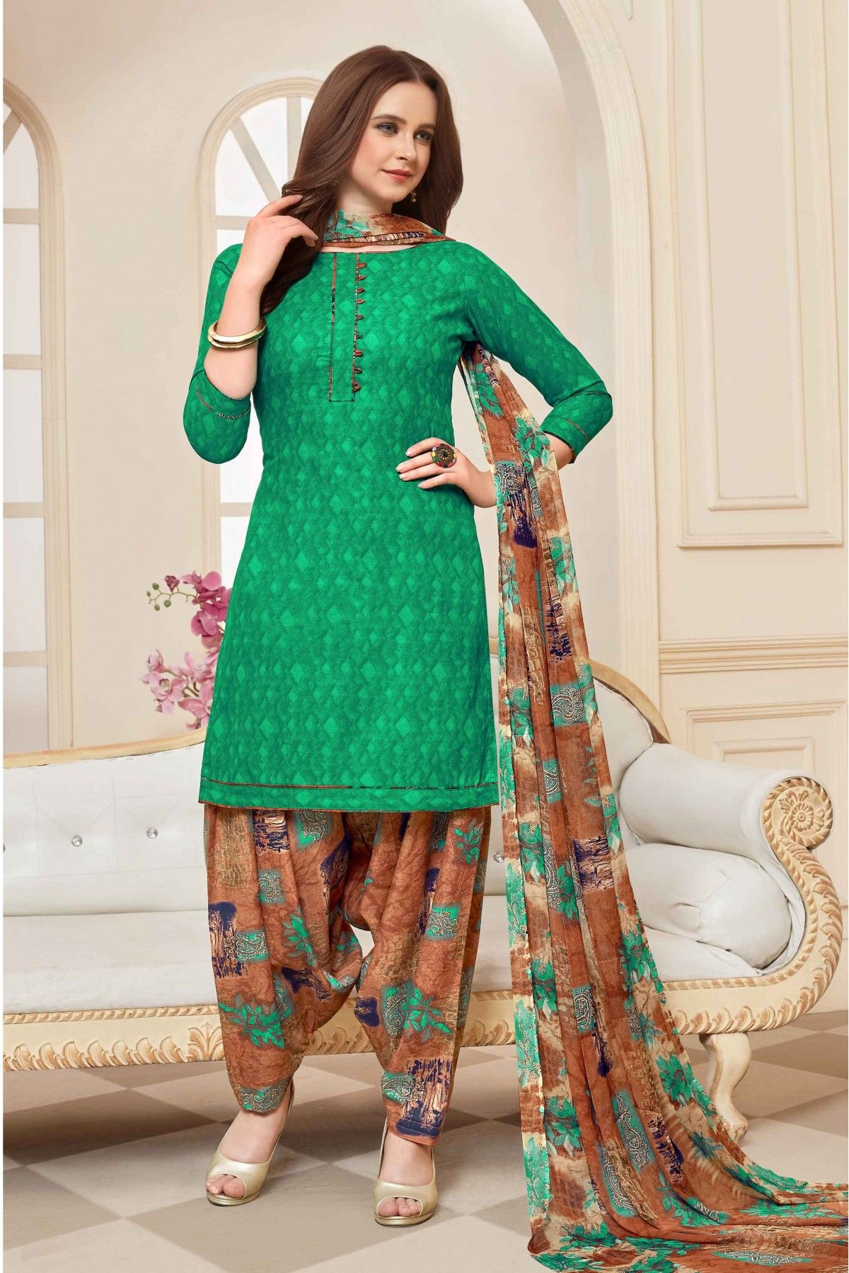 Carrot Orange Rayon Printed Patiala Suit LSTV120065