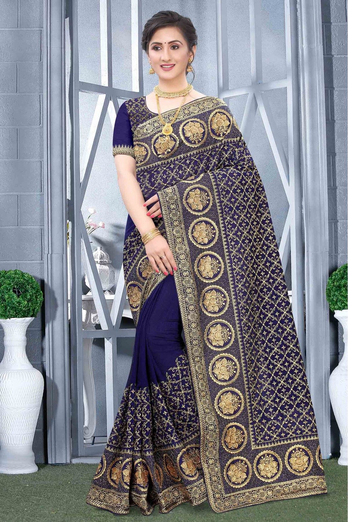 Navy Blue Colour TFH SILVER SCREEN 15th EDITION Fancy Heavy Party Wear Mix  Silk Stylish Designer Saree Collection 25005 - The Ethnic World