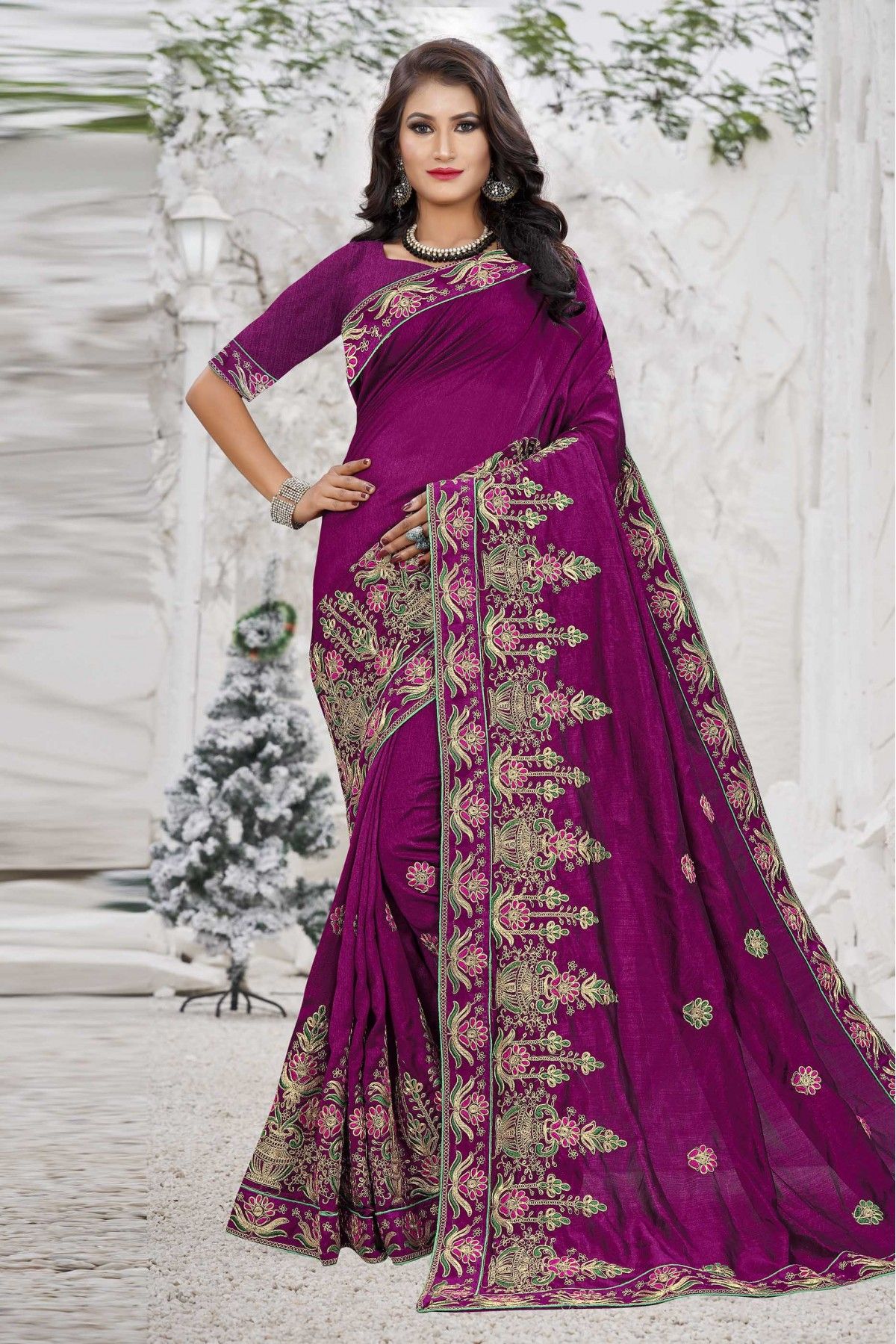 Party Wear, Wedding Purple and Violet color Net fabric Saree : 1709946