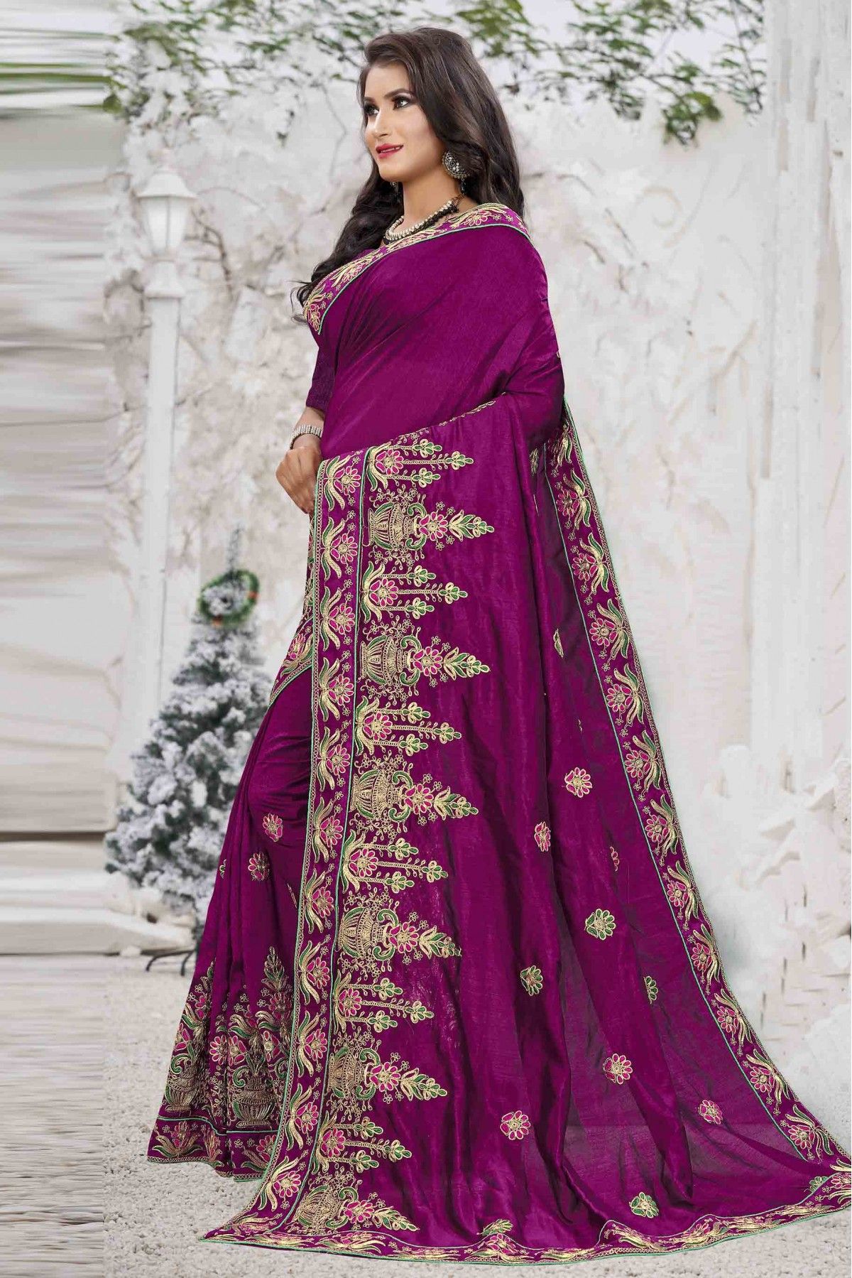 Plum Purple Woven Celebrities Exclusive Designer Saree with Embroidere –  zarikaariindia.com