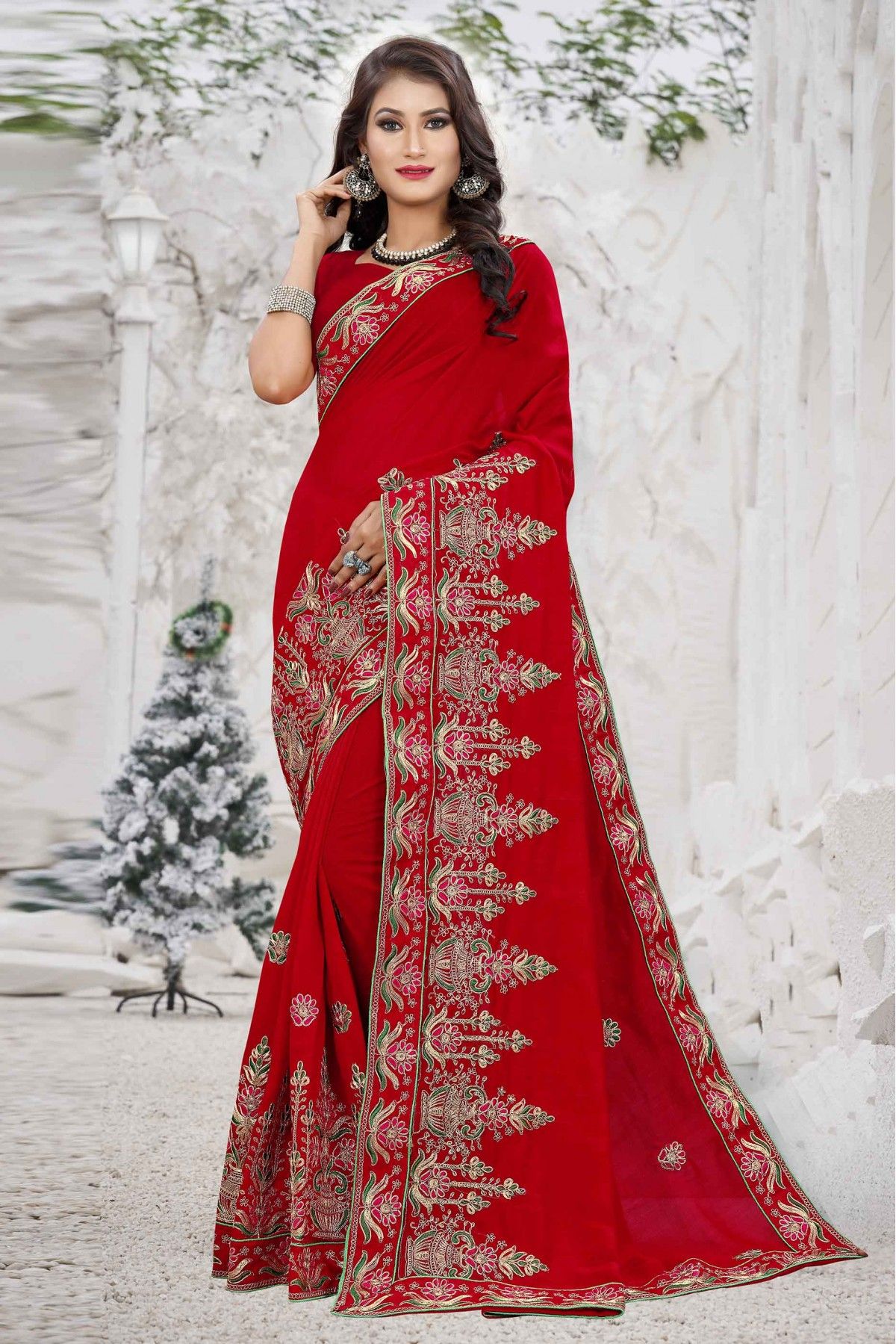 Beautiful Red Fancy Party Wear Saree | Latest Kurti Designs