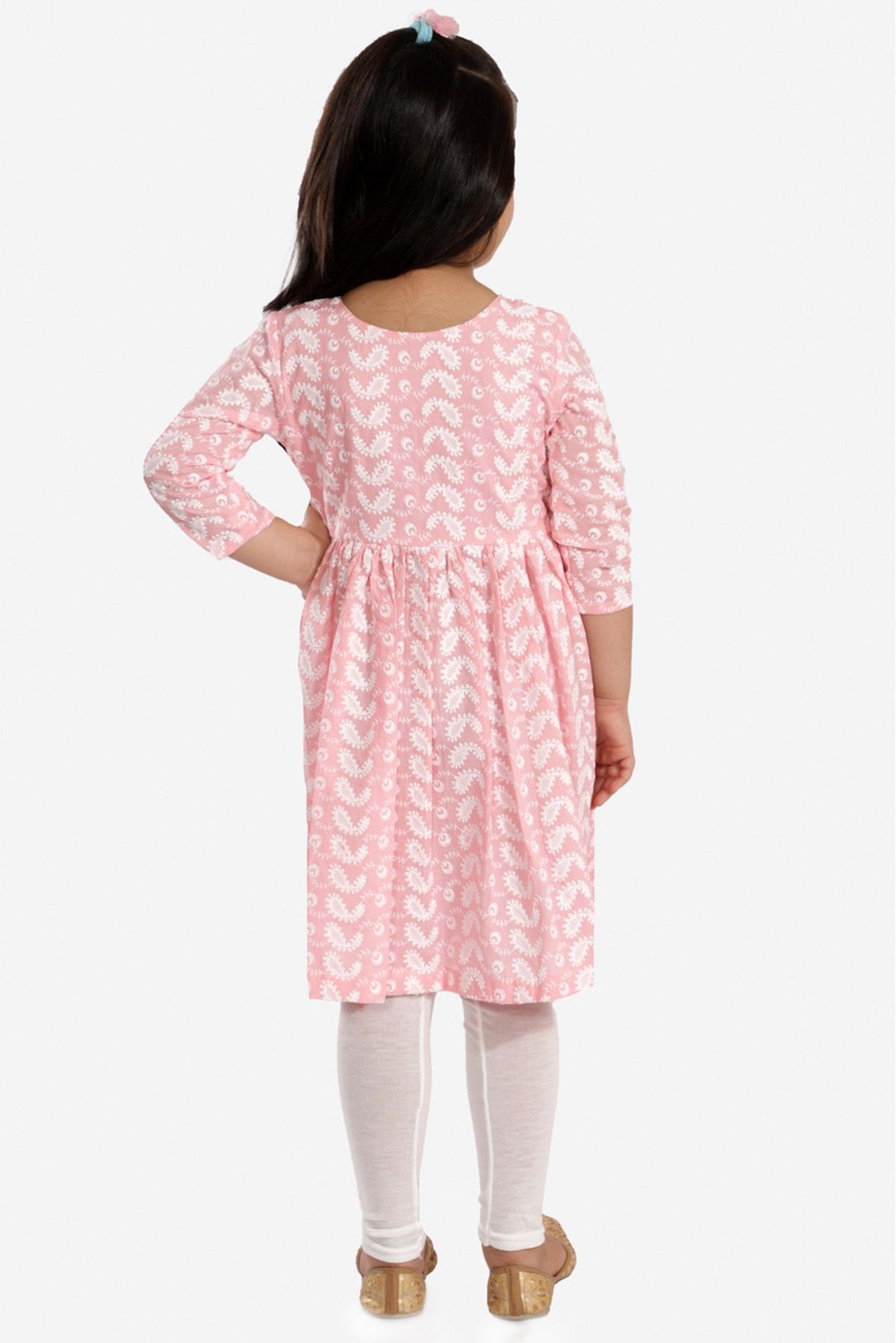 Pink Chikankari Readymade Kids Kurta With Leggings Latest 304KW03