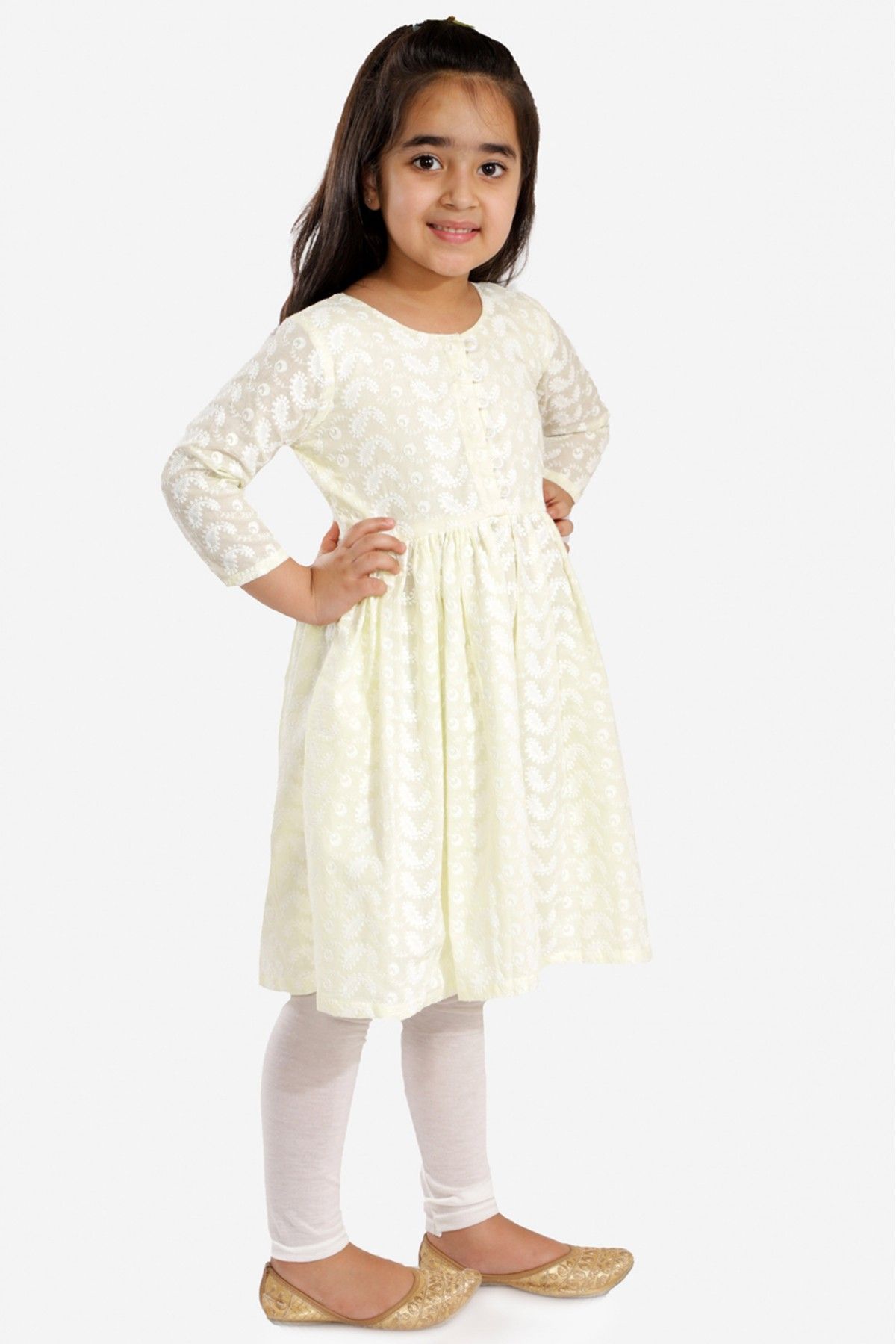 Buy Vastramay Three Fourth Sleeves Paisley Chicken Curry Embroidered  Anarkali Kurti With Leggings Yellow & White for Girls (13-14Years) Online  in India, Shop at FirstCry.com - 14402535