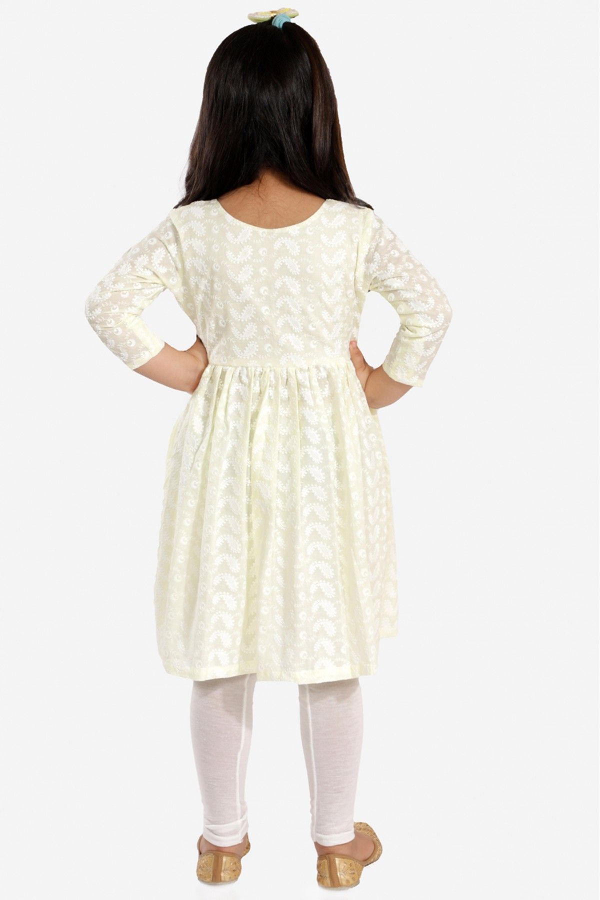 Girls Black & White Embroidered Chikankari Pure Cotton Kurta With White  Leggings Set - Absolutely Desi