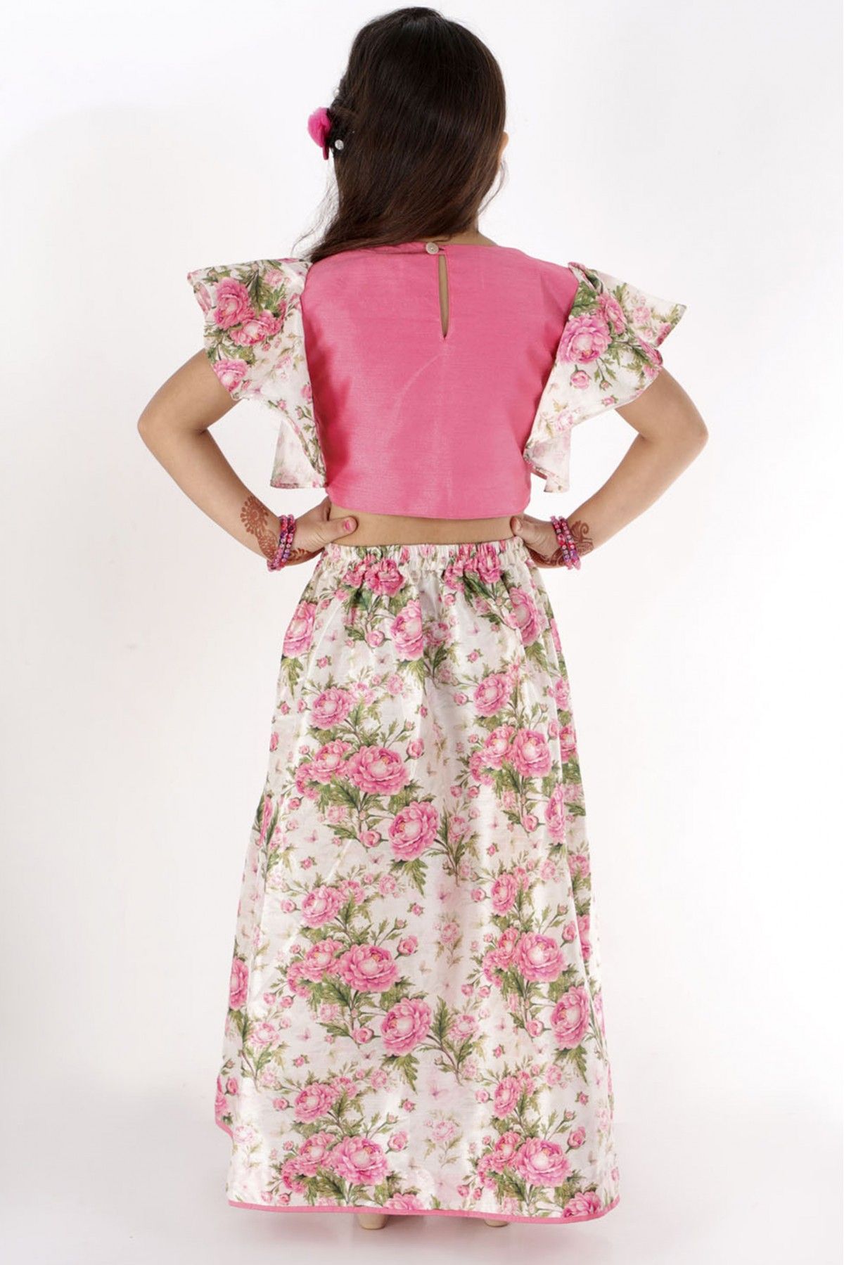 Kids Girls Taffeta Silk | Full Stitched | Embroidered Crop Top With Lehenga  Set