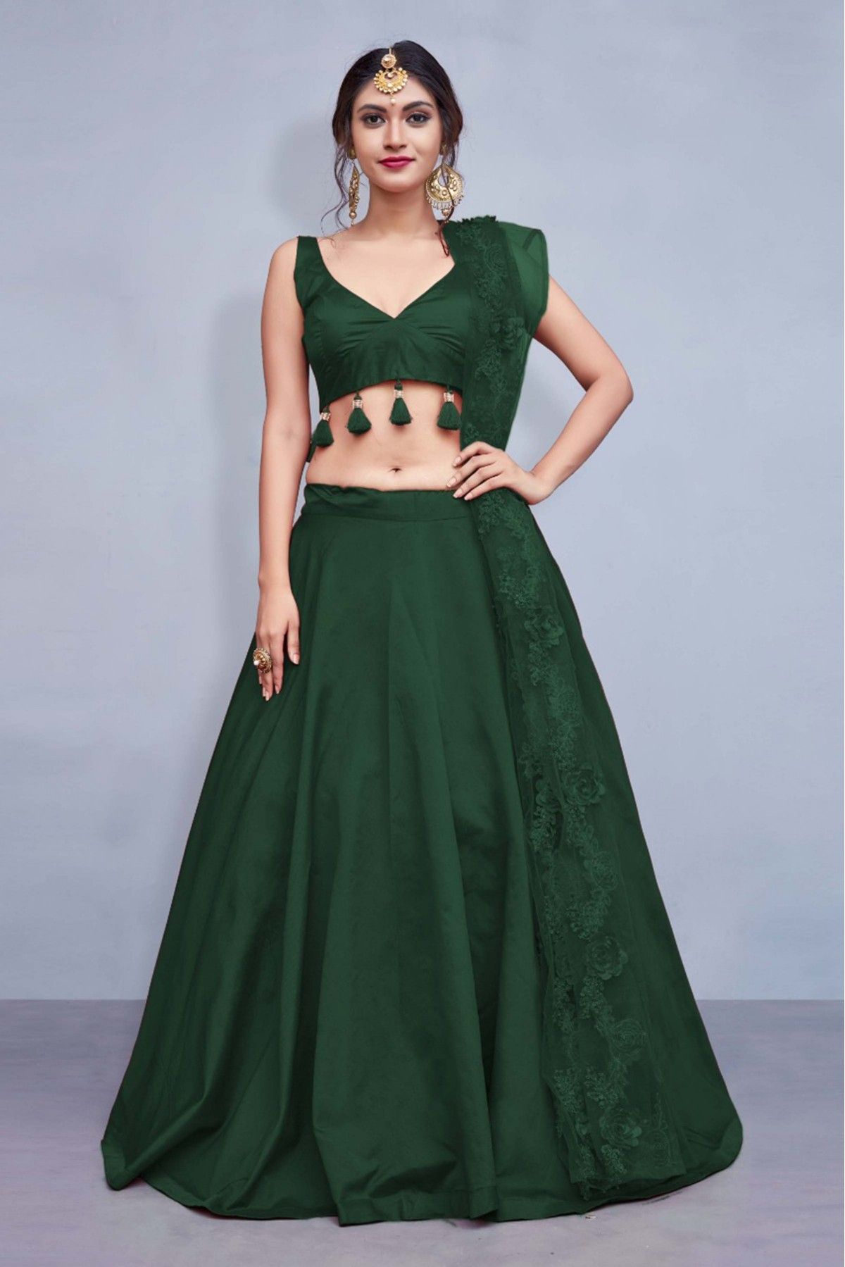 Net Fabric Green Colour Semi-Stitched Lehenga with Sequence work & Choli  with Net Dupatta